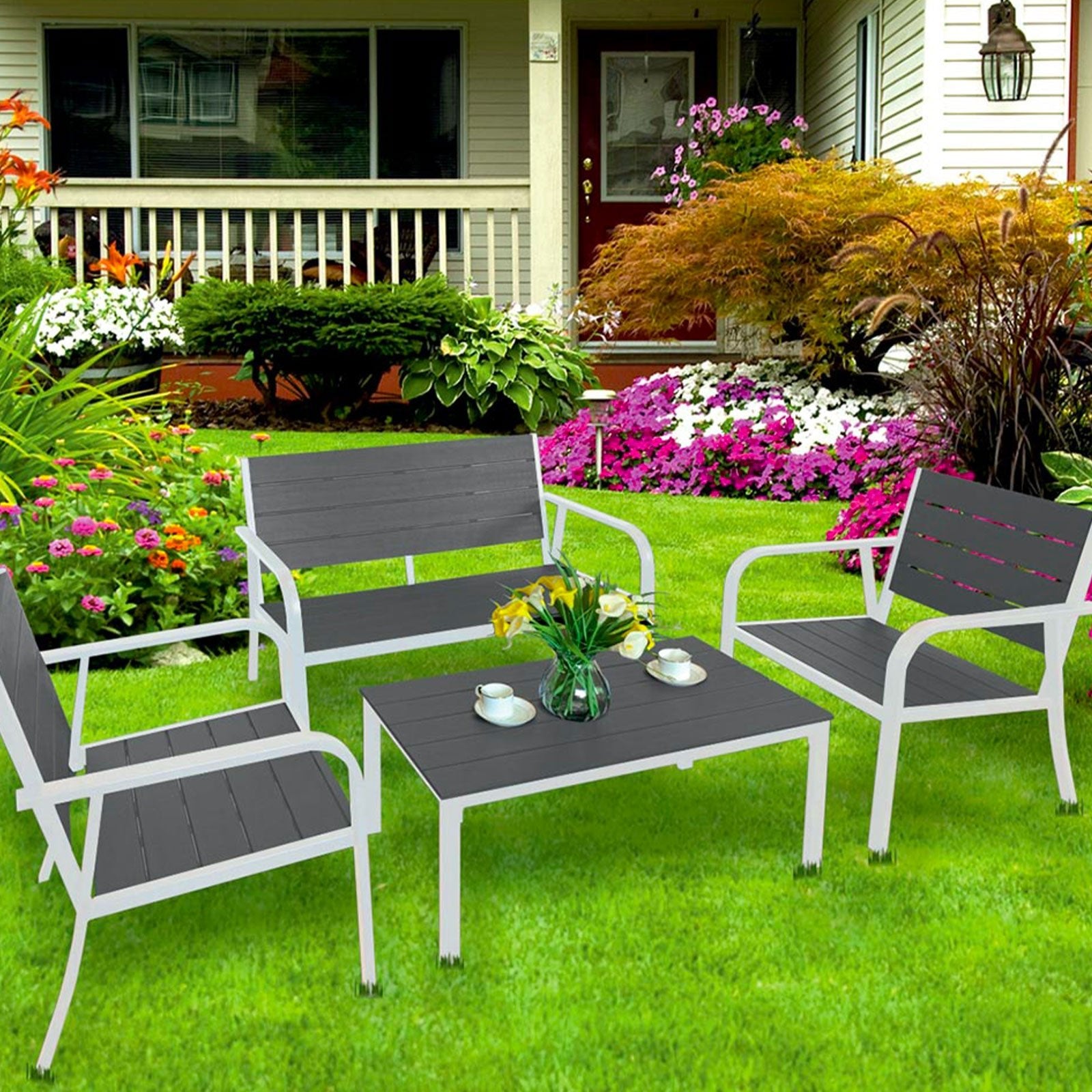 Salotto Murano elegante per giardino o veranda in acciaio completo di cuscini