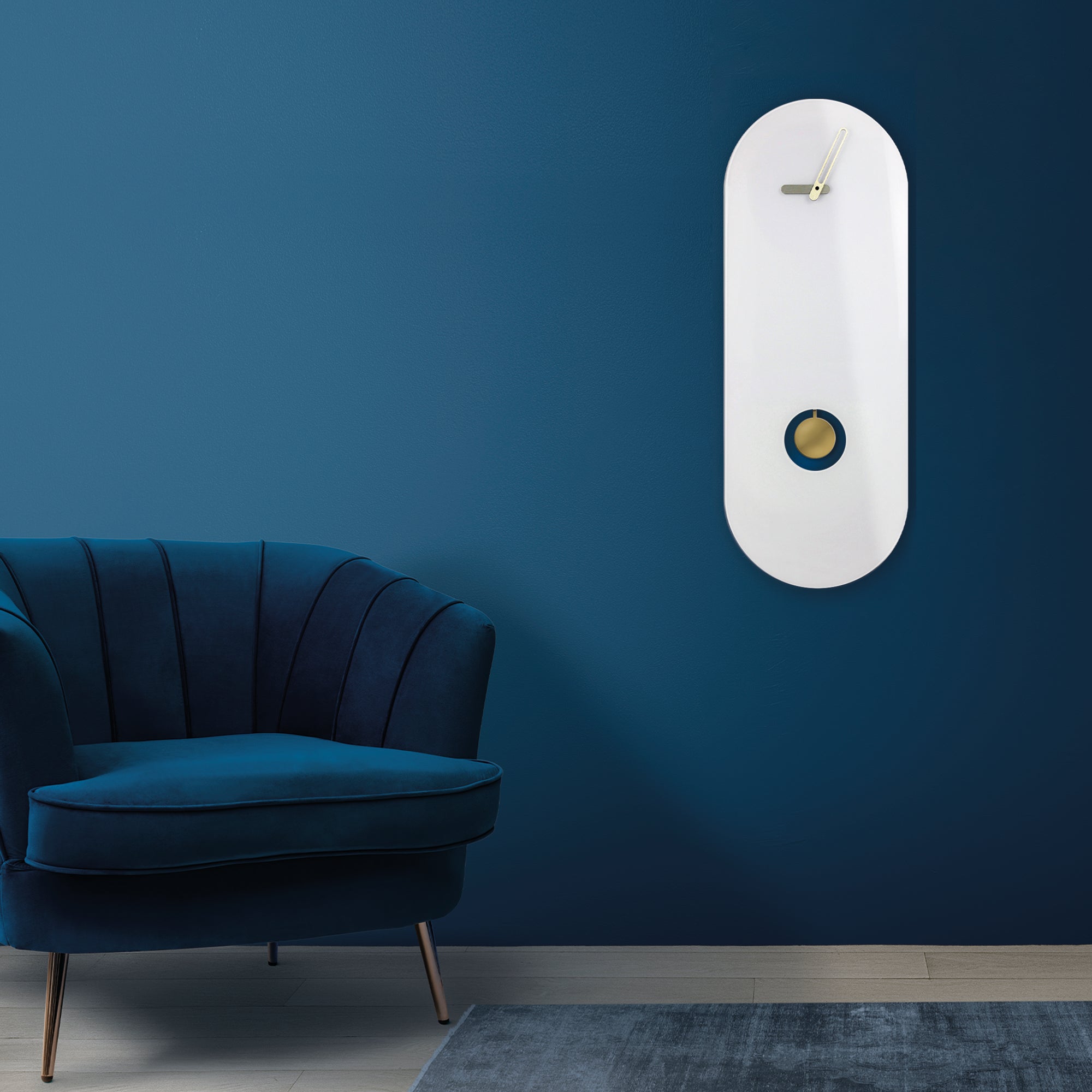 "Ostuni" designer pendulum clock in white glass