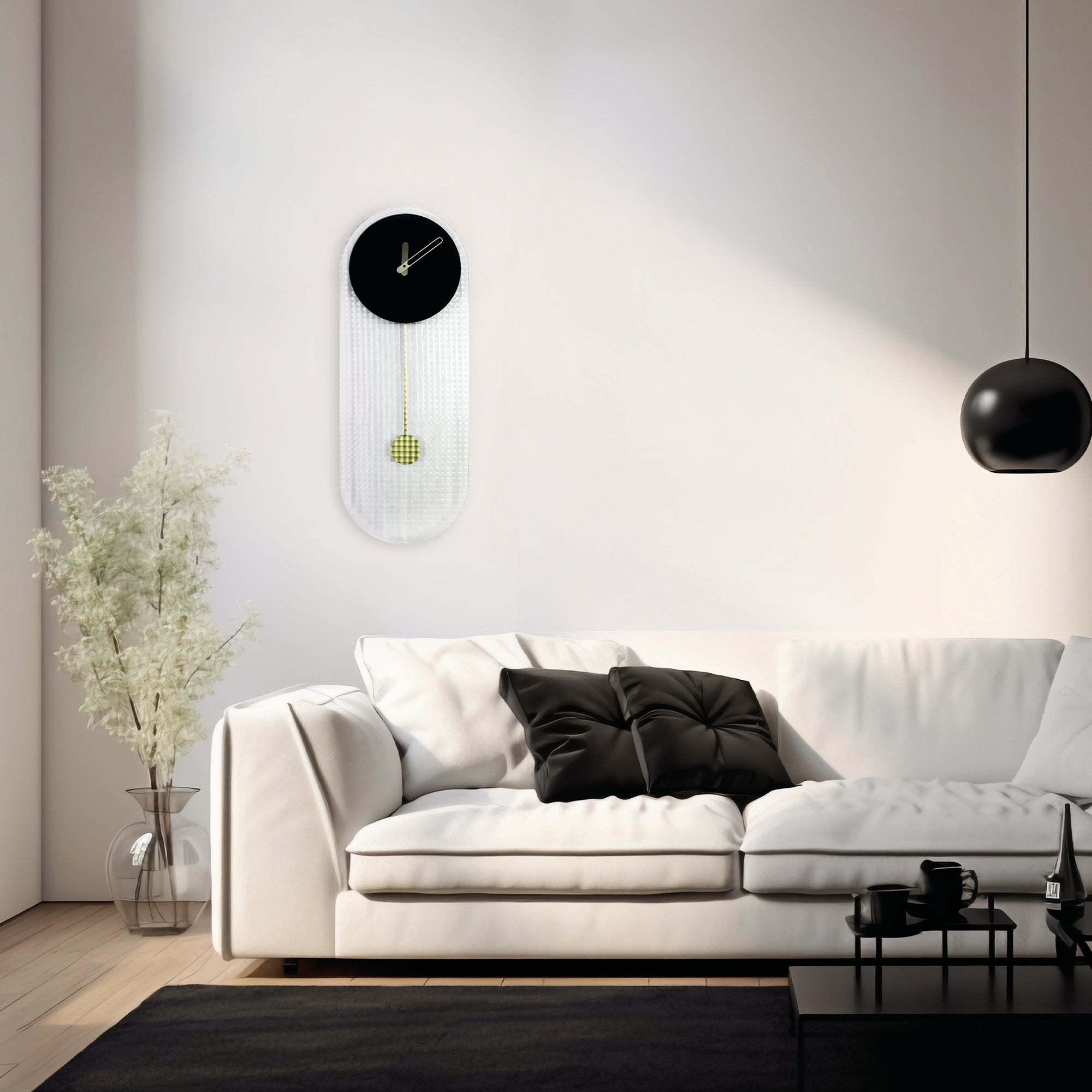 Modern pendulum clock design "Shangai" squared glass