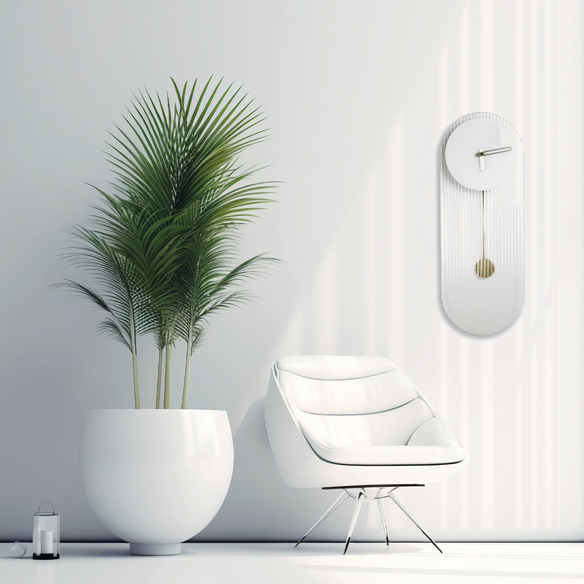 "Florence" designer pendulum clock in white glass