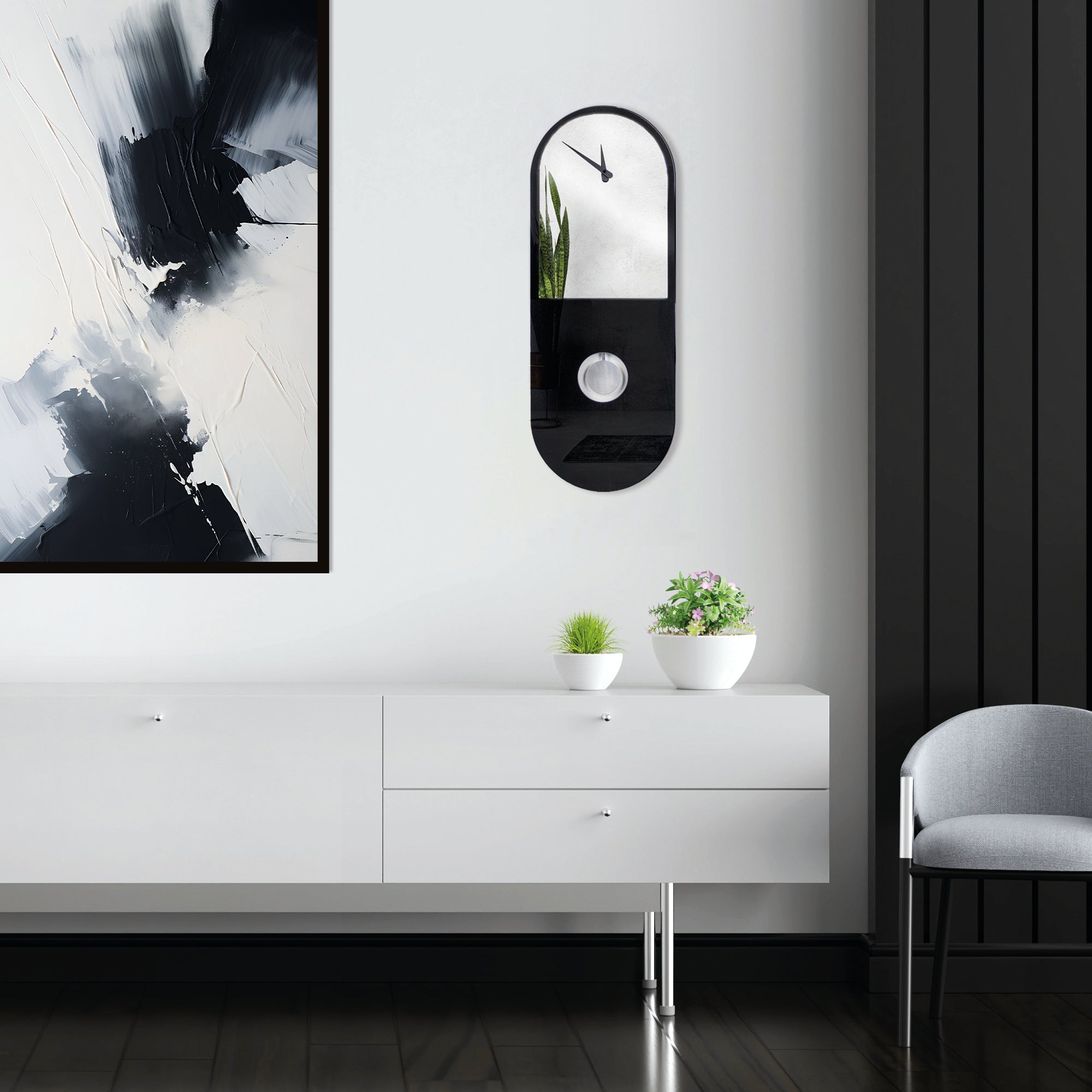 "Milano" designer pendulum clock with silver mirror