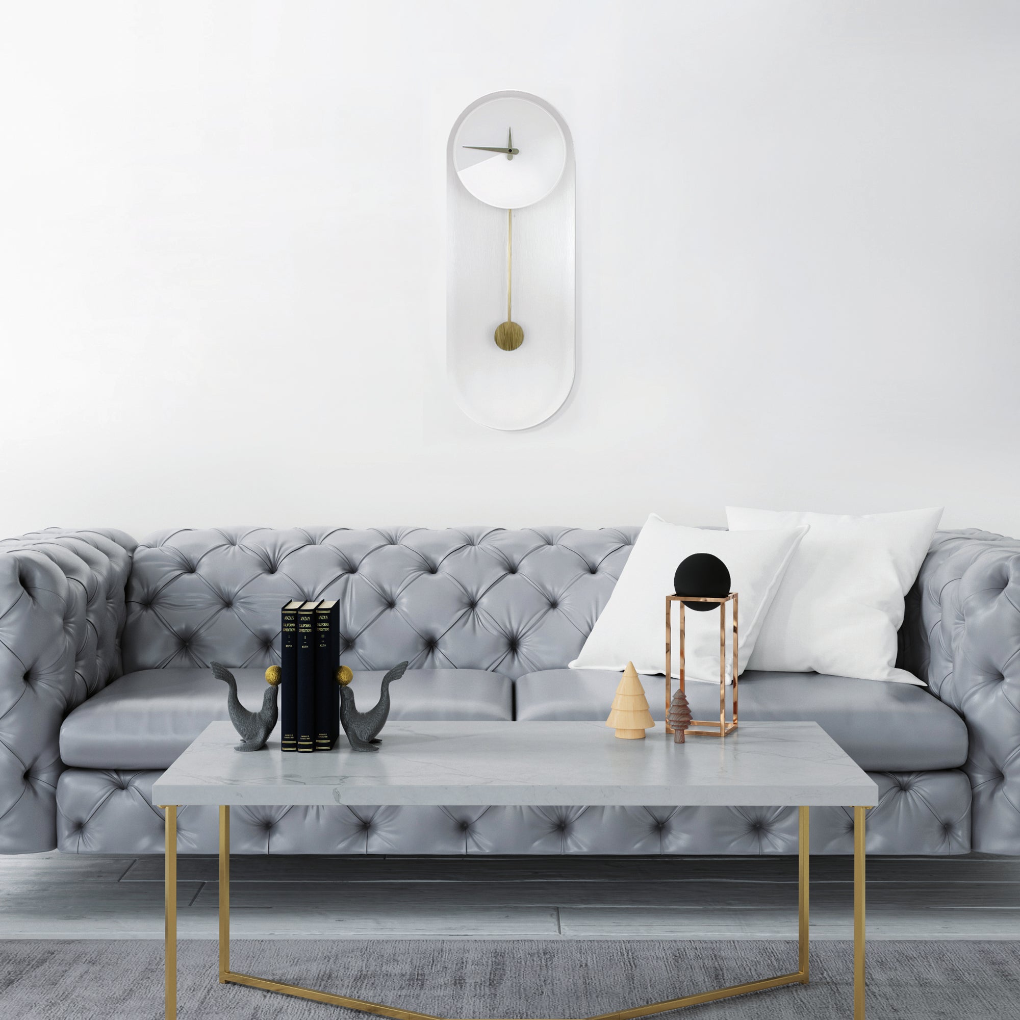 "Helsinki" designer pendulum clock in striated satin glass