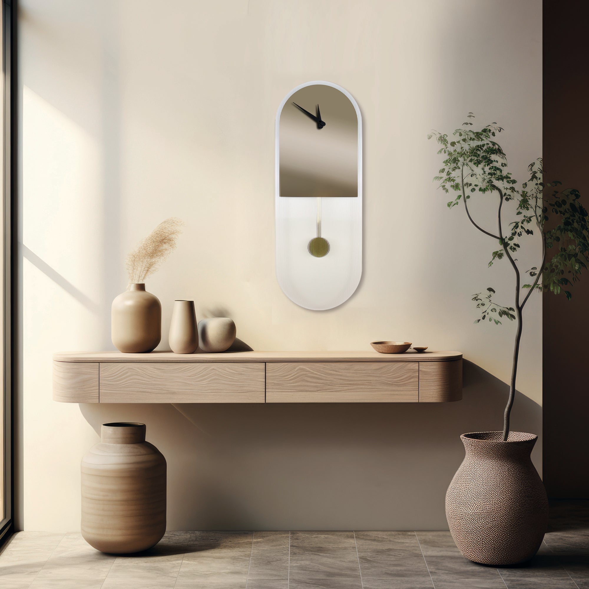 Modern "Verona" design pendulum clock in ribbed glass