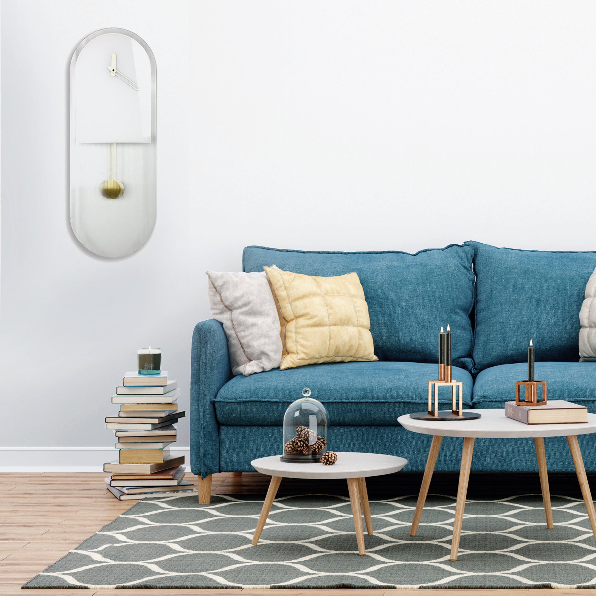 "Paris" designer pendulum clock in ribbed glass