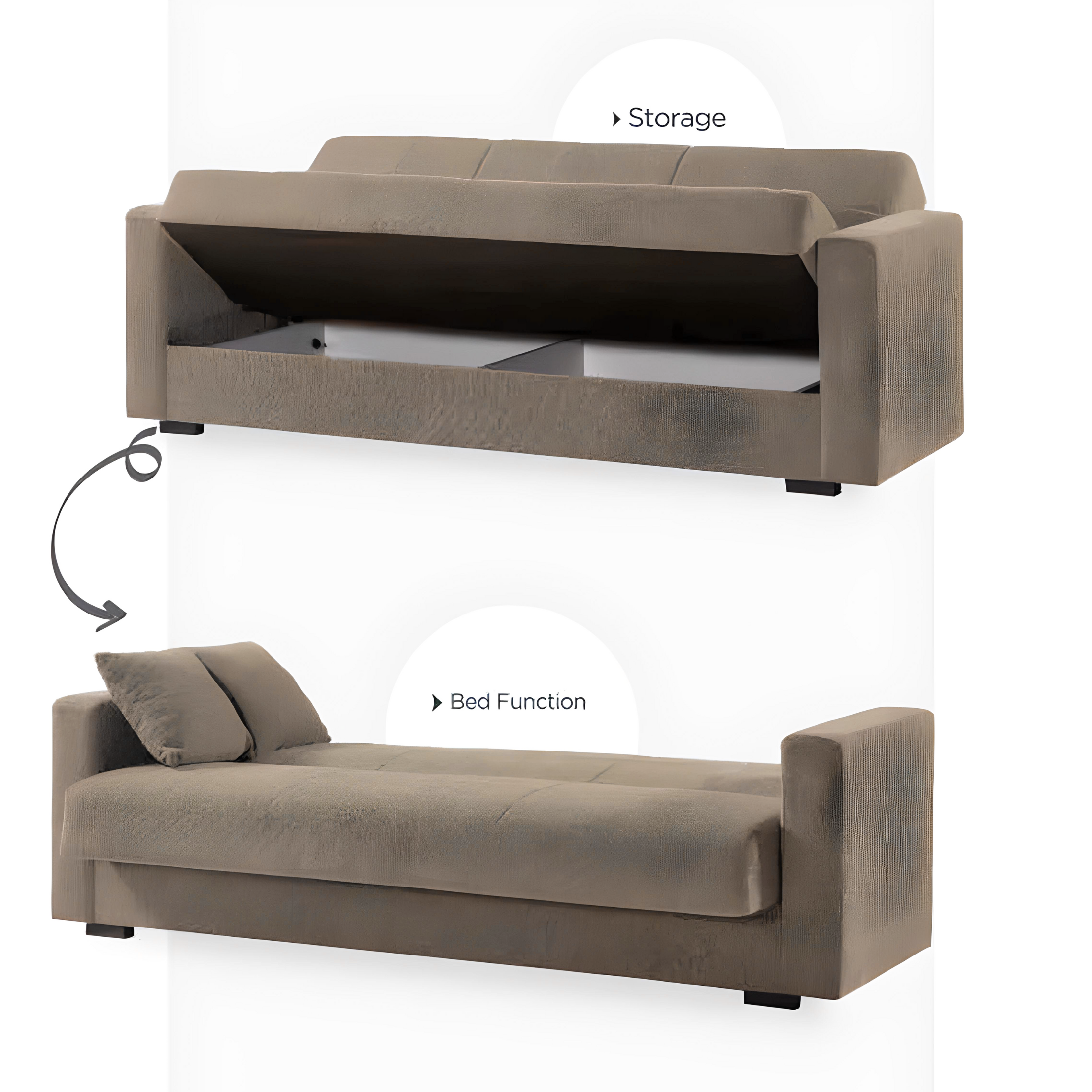"Futura" 3-seater sofa bed in fabric with chromed feet, 220x84 cm, 82h