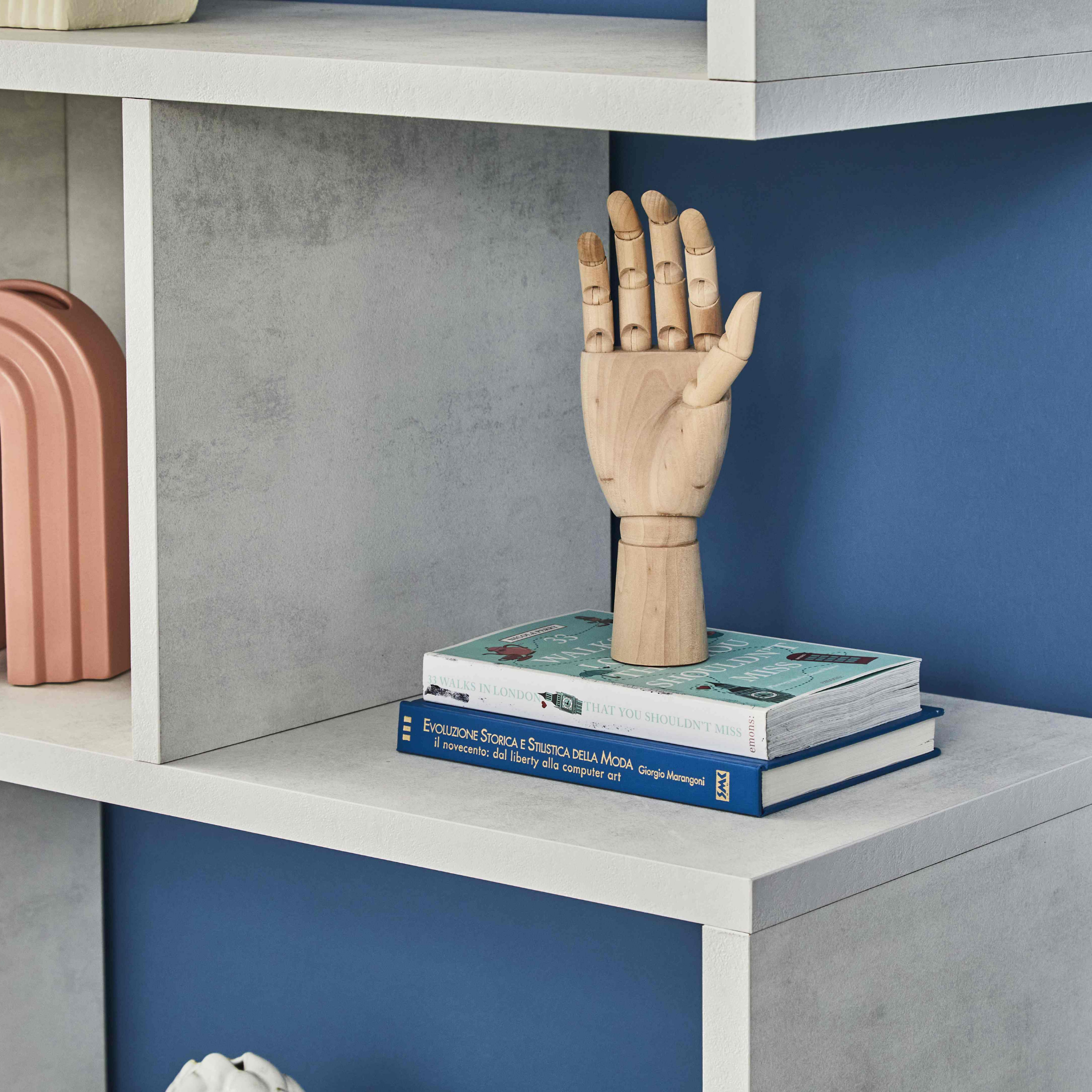 "Riflessioni" modular wooden dividing bookcase, 4 shelves, modern, 150x38 cm, 144 cm high