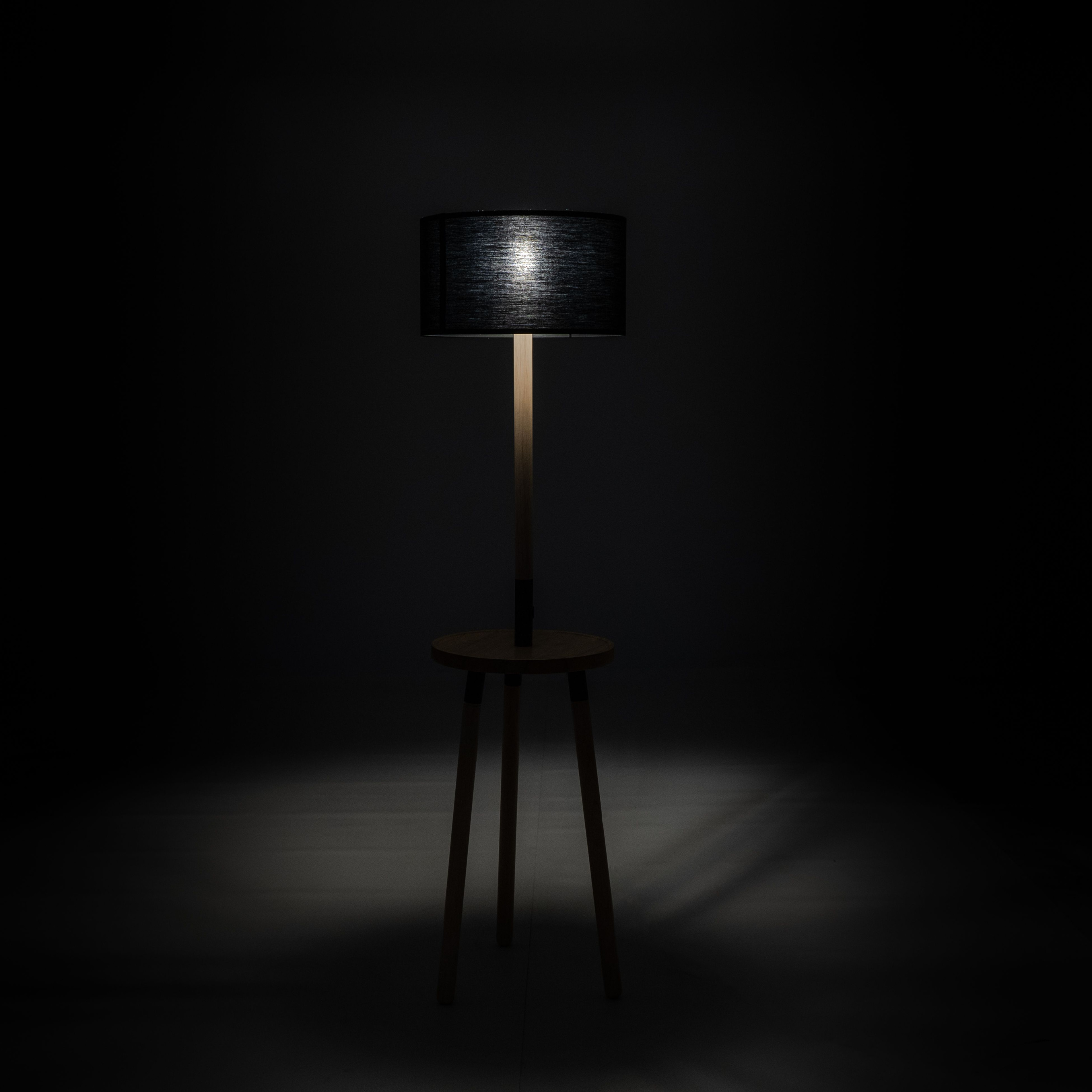 "Vega" wooden floor lamp with black fabric shade, 40x40 cm, 135 cm high
