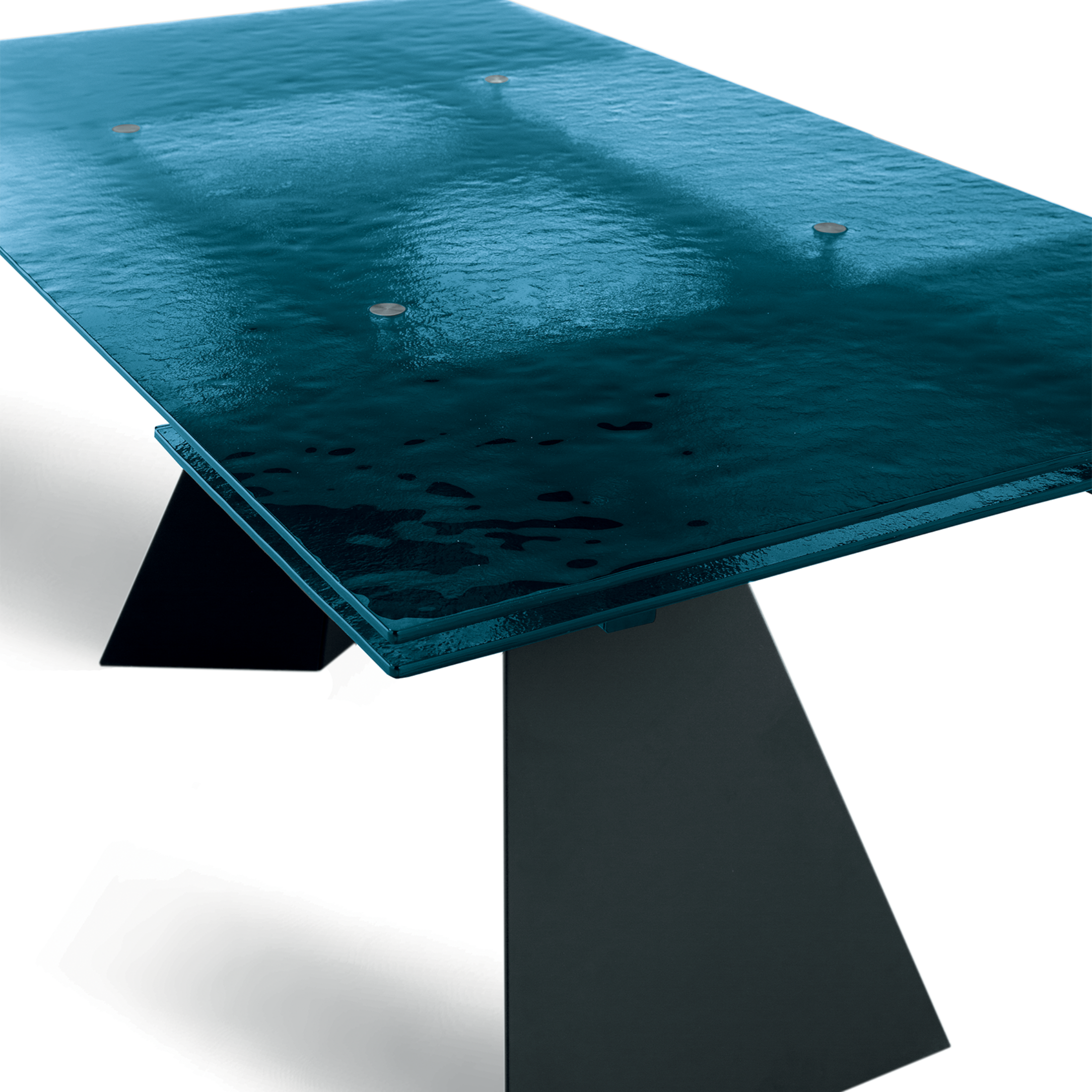 "Rubino" extendable dining table with hammered glass top