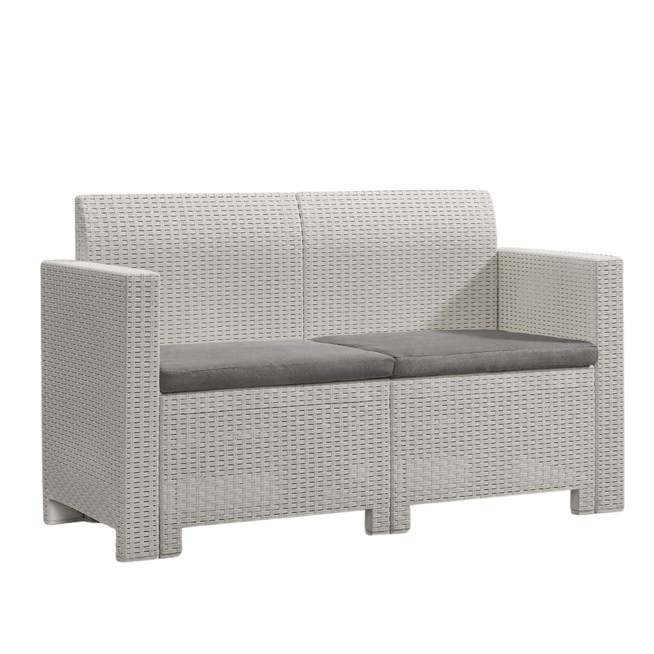 "Nebraska II" garden lounge set in rattan resin, coffee table + sofa + 2 armchairs with cushions