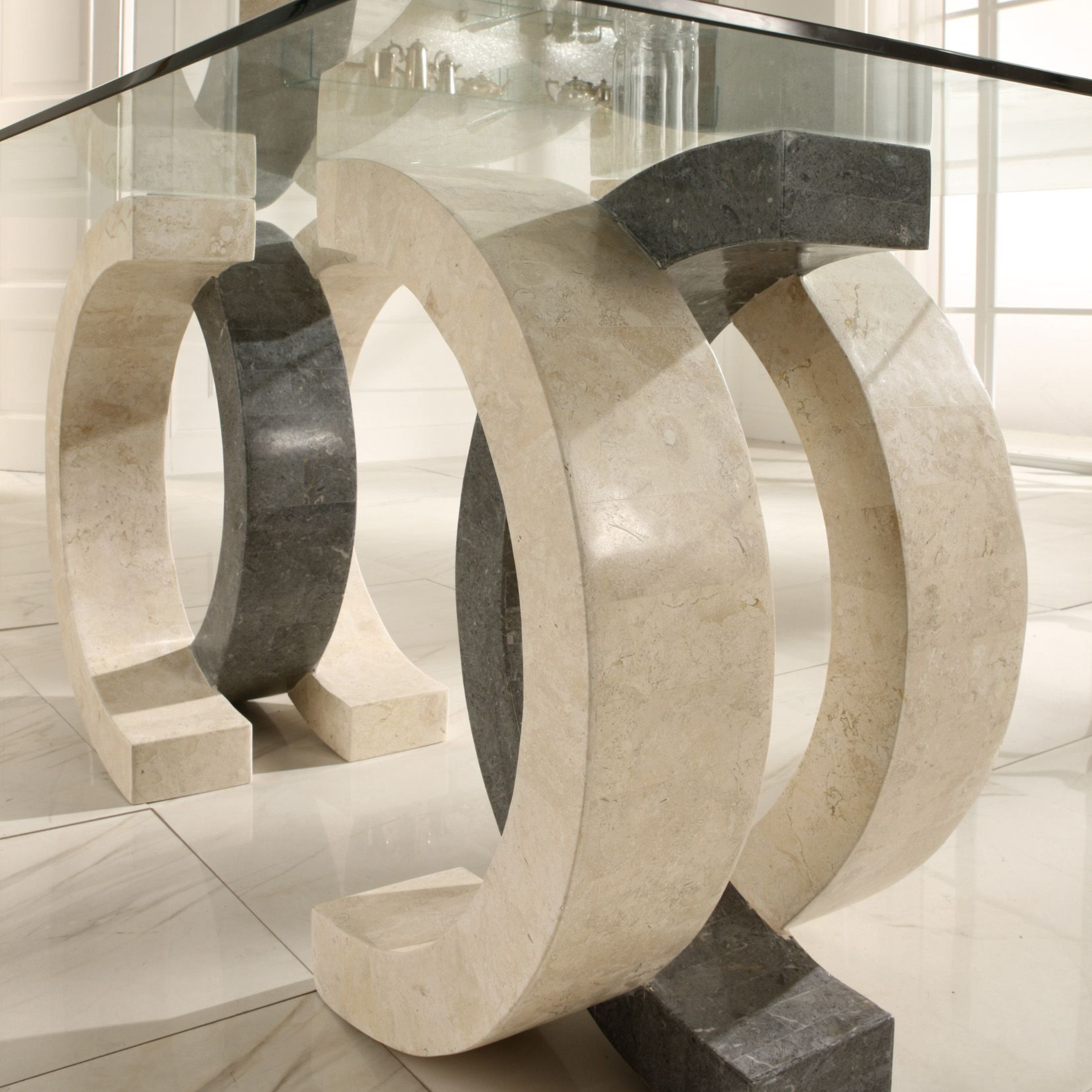 "Coco" stone dining table with tempered glass top, 180x100 cm, 76 cm high