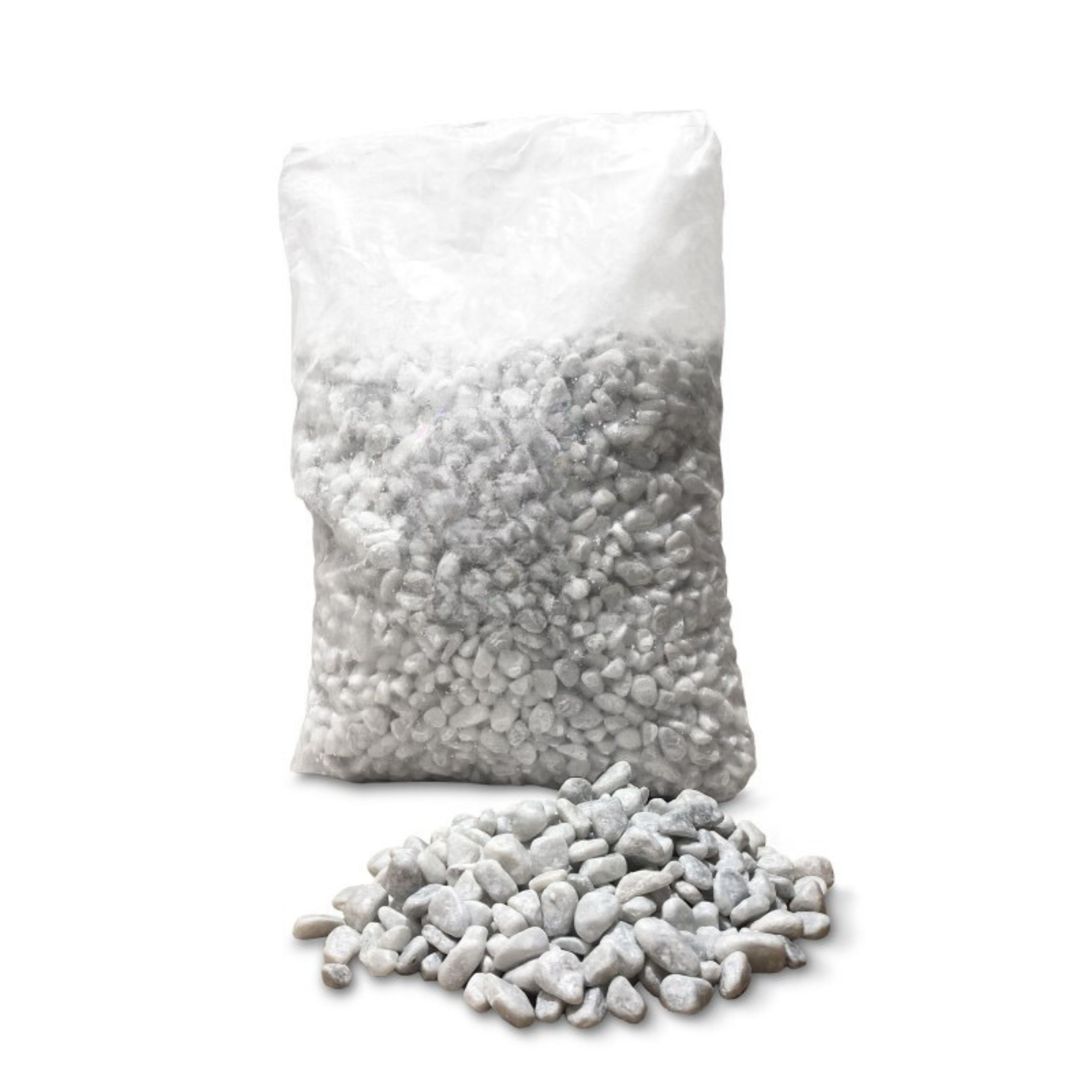 White Carrara marble pebbles for garden decoration in 20 kg bags