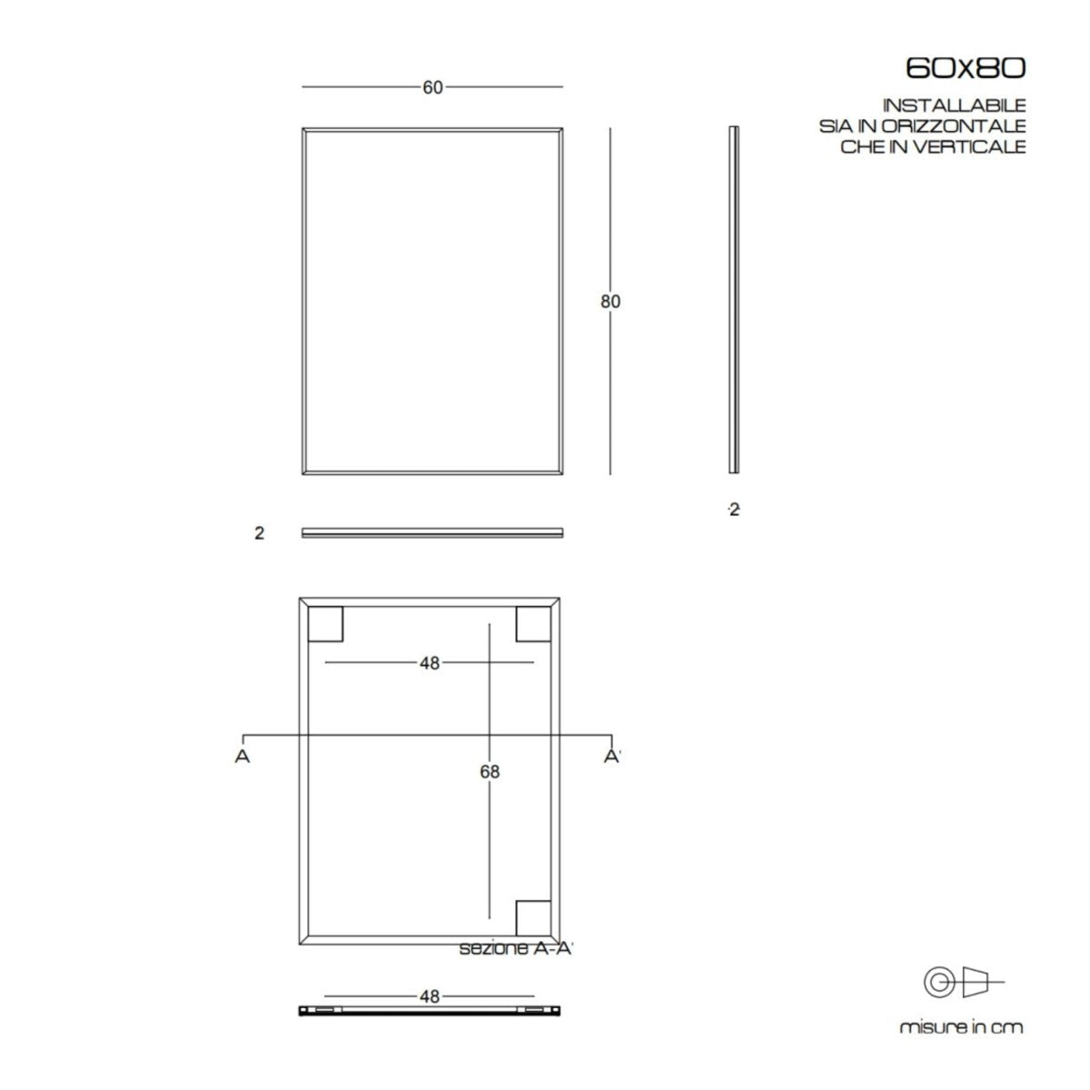 Specchio filo lucido "Napa" reversibile con bordino nero opaco - MondoViro