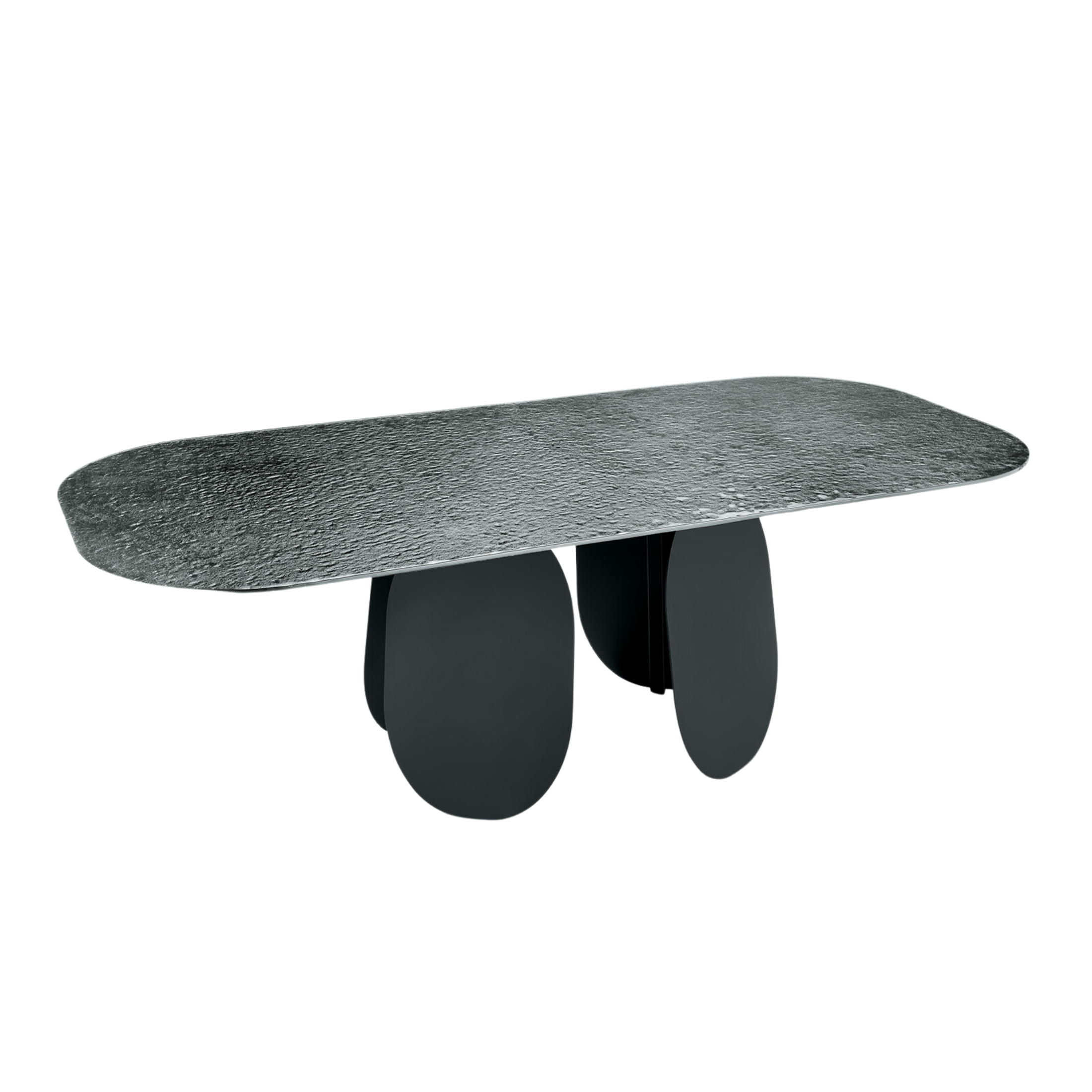 "Monroe" modern fixed dining table with hammered glass top