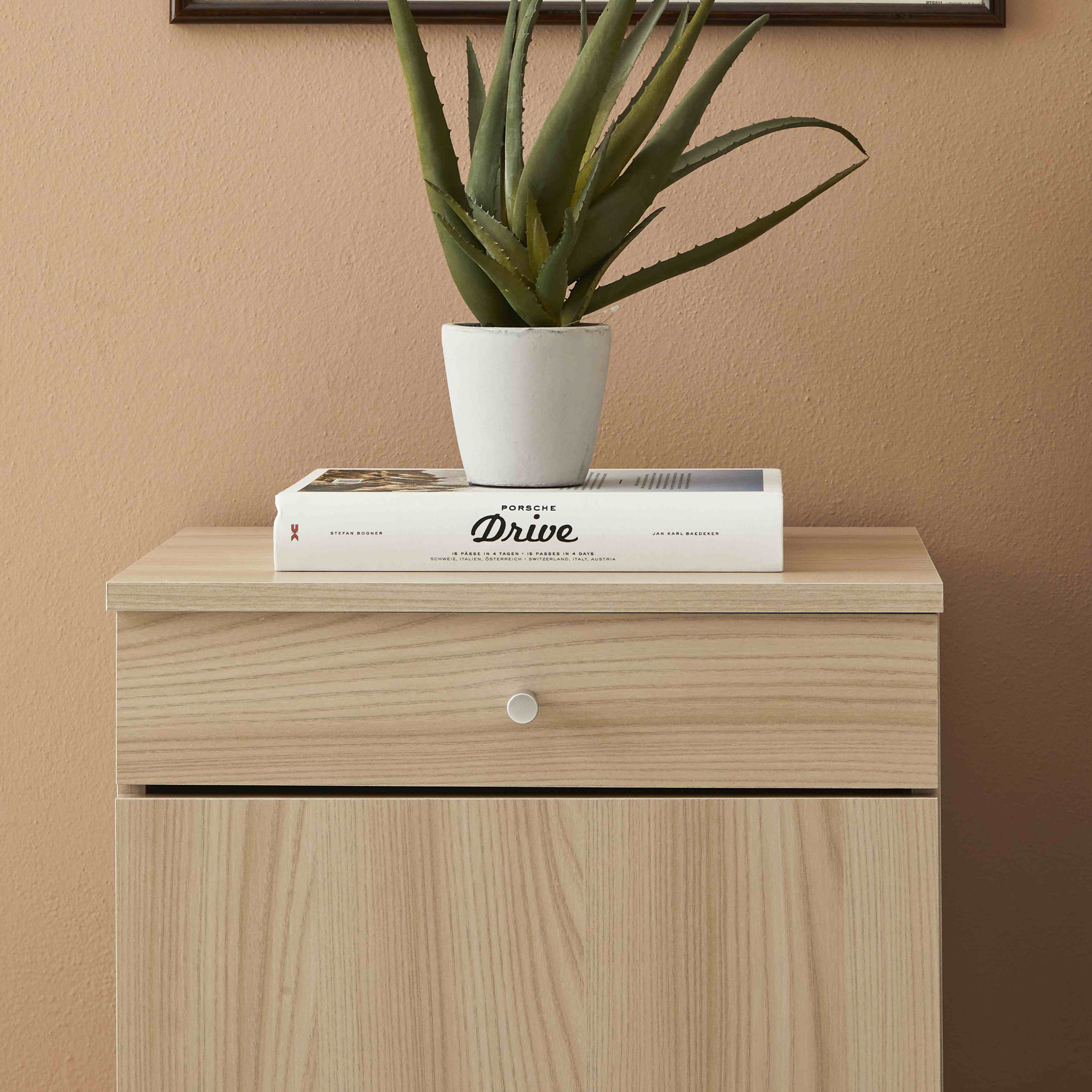 "Eli" modern wooden entrance hall cabinet with 1 door and 1 drawer, 46x34 cm, 80 cm high