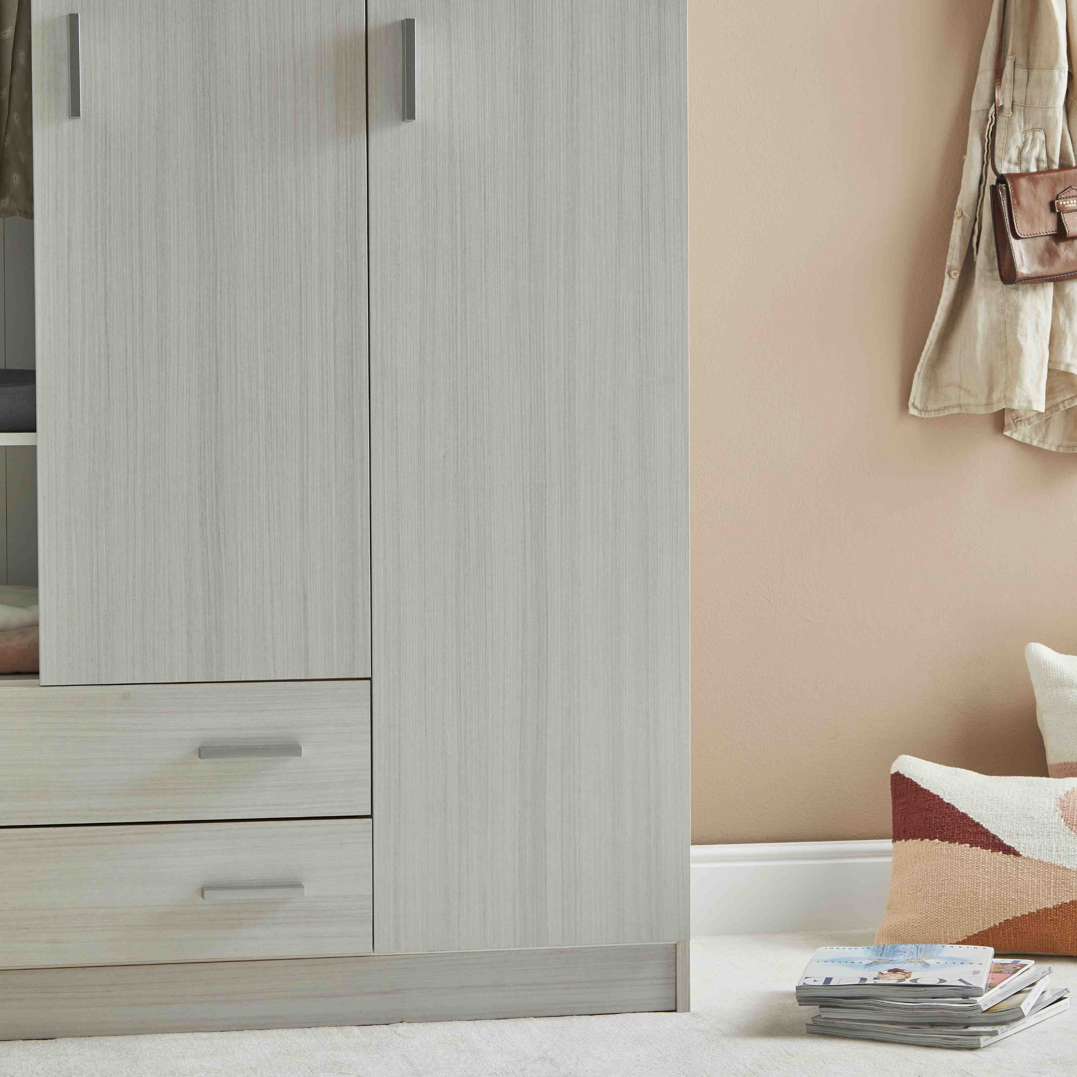 Modern wooden wardrobe with 3 doors, coat hanger, 2 drawers, 111x47 cm, 171h