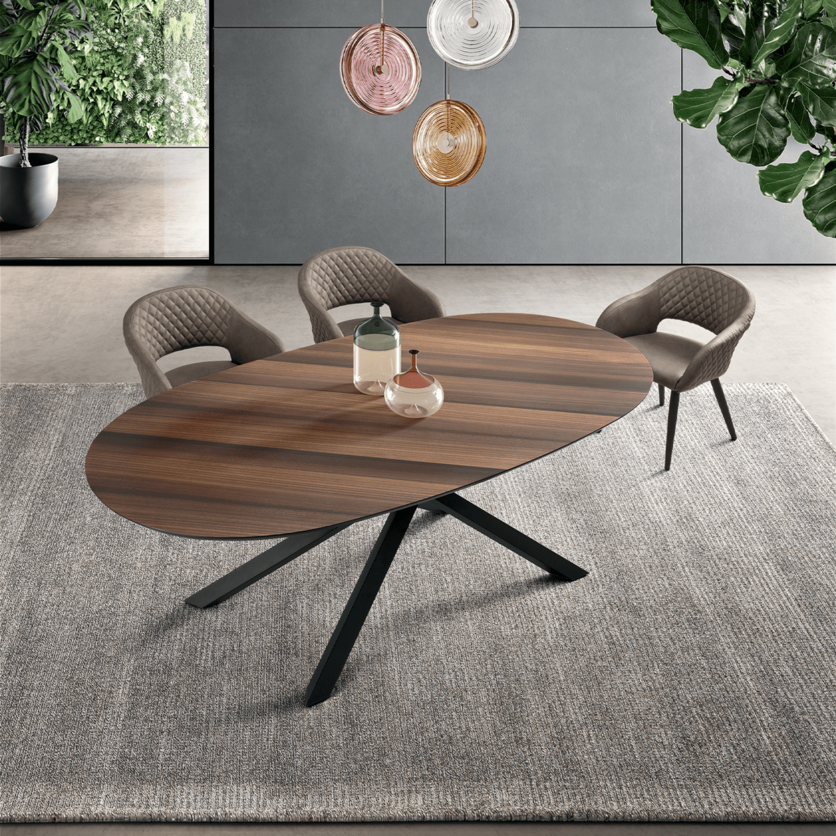 Tavolo fisso moderno da pranzo "Canyon" con base in metallo e piano in rovere cm 210x109 75h - MondoViro