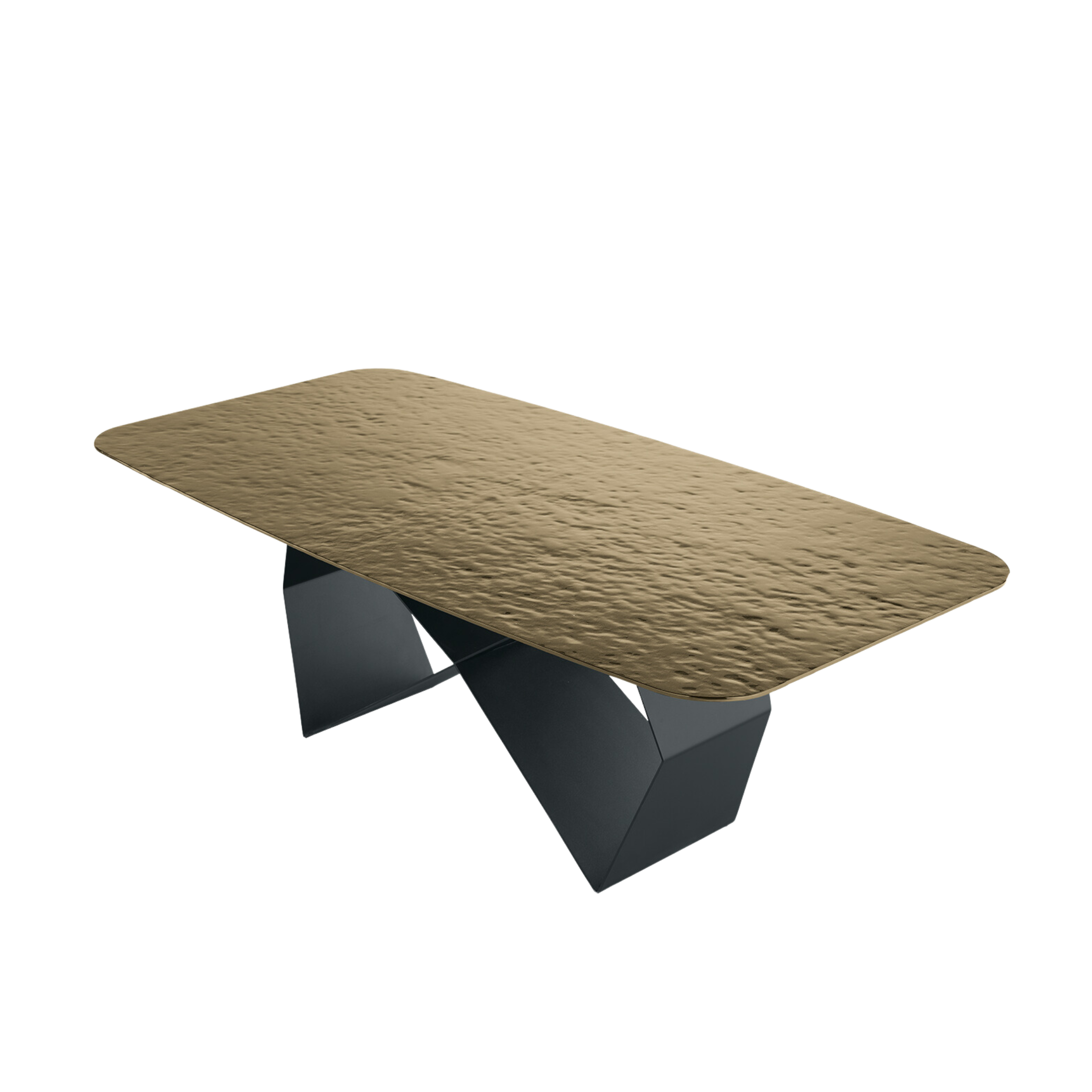 "Karlito" modern fixed table with painted metal base, 210x110 cm, 75 cm high.