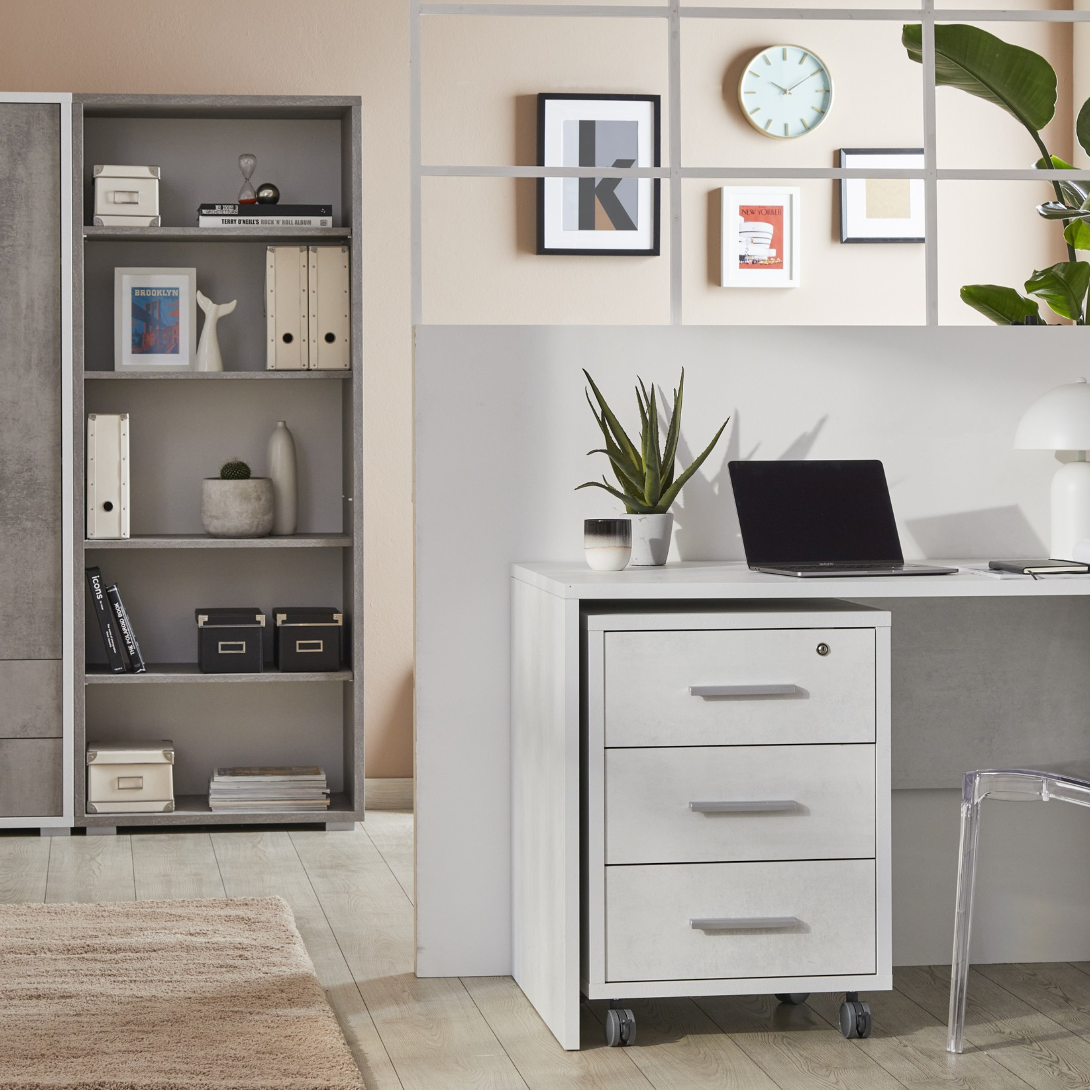 Versatile "Double" 3-drawer wooden cabinet with wheels, 51x41 cm, 71h