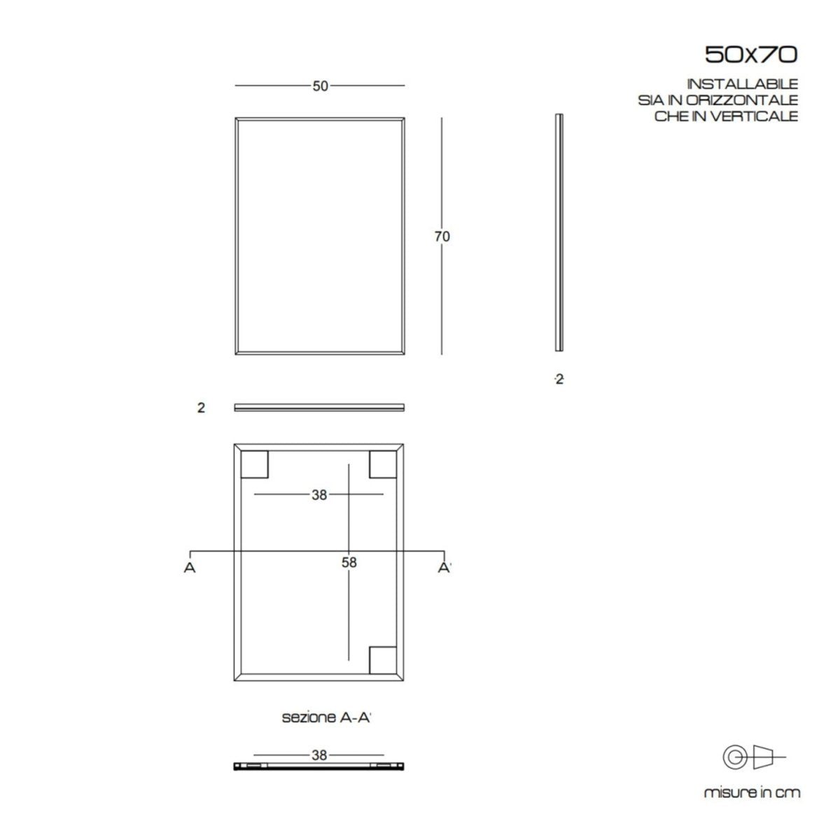Specchio filo lucido "Napa" reversibile con bordino nero opaco - MondoViro
