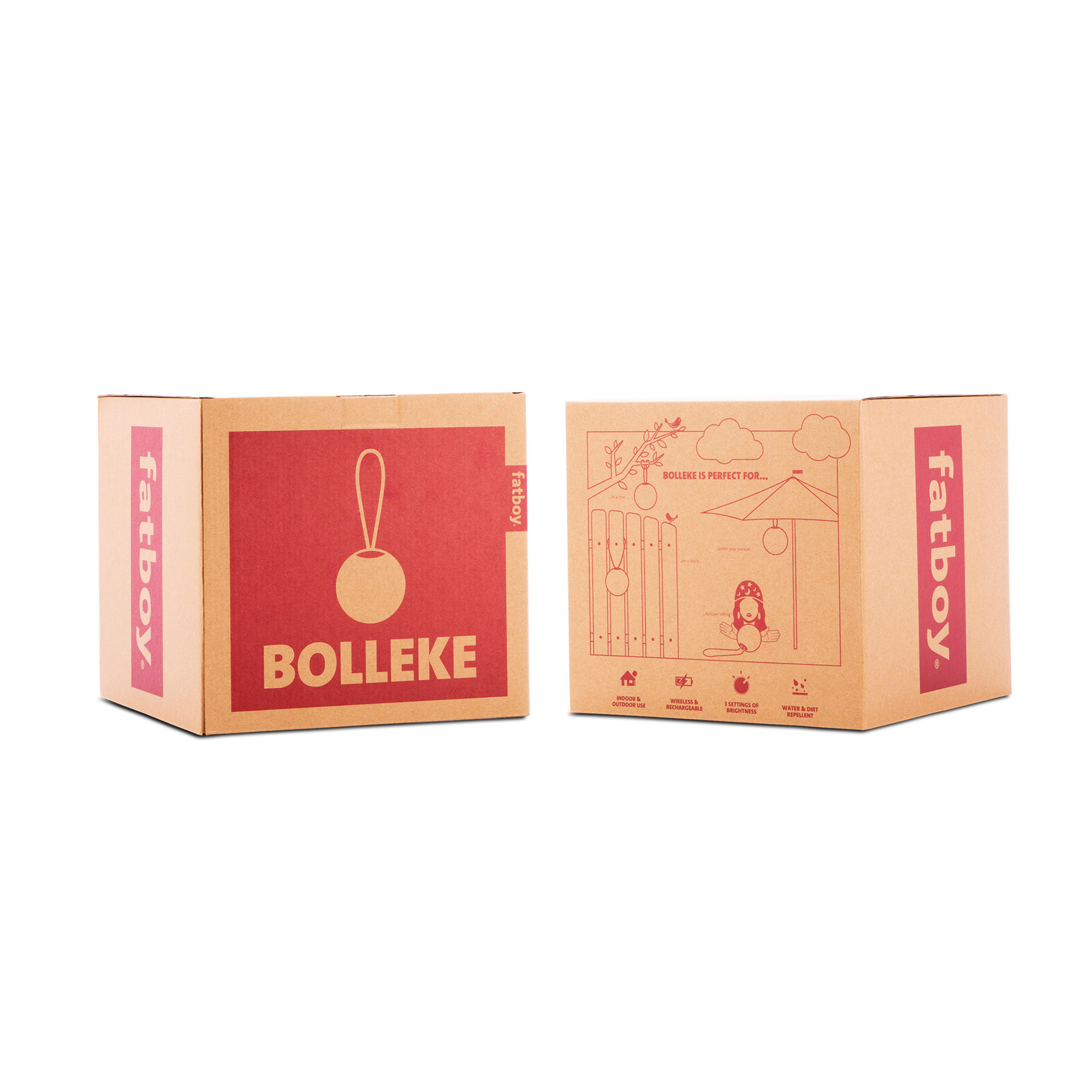 Set of 2 "Bolleke" battery-powered LED hanging lamps in HDPE with rubber hook, 20x20 cm