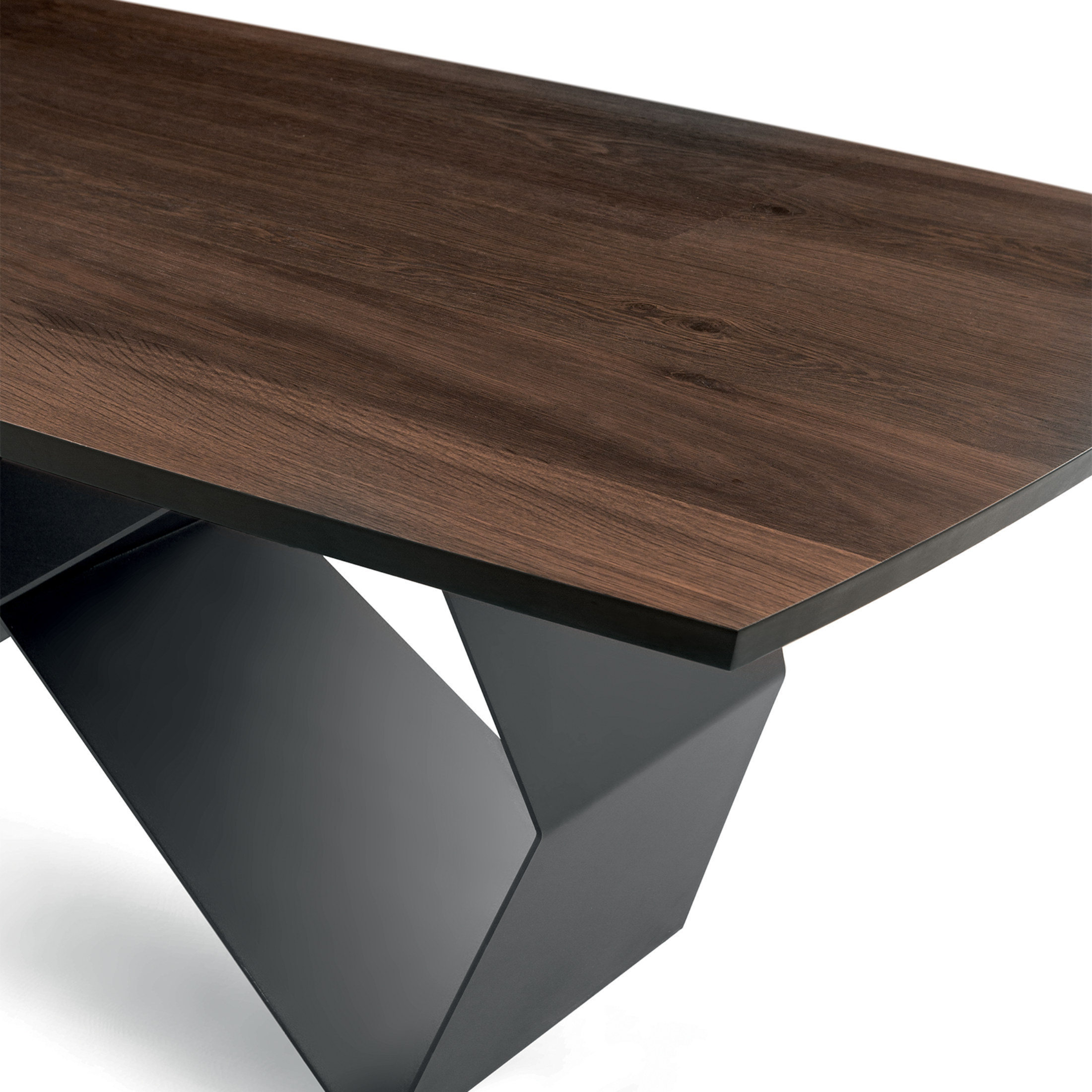 Extendable dining table "Reina" with metal base and oak top, 200/300x100 cm, 75 cm high