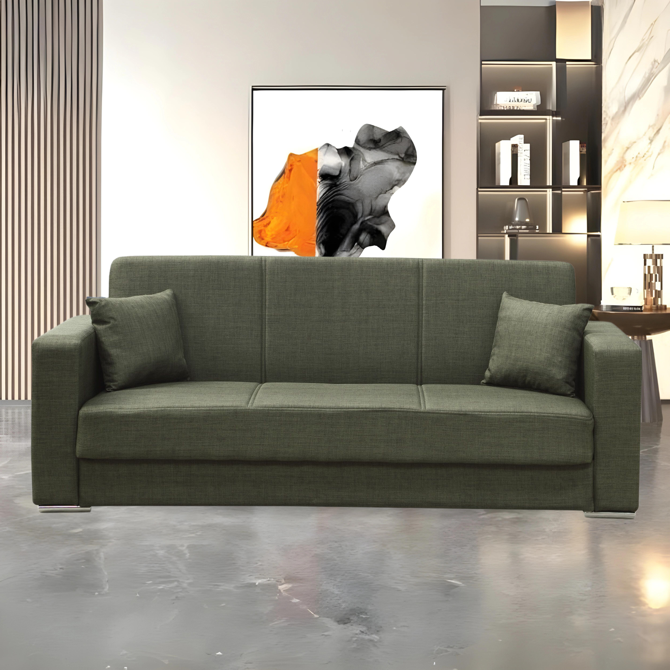 "Futura" 3-seater sofa bed in fabric with chromed feet, 220x84 cm, 82h