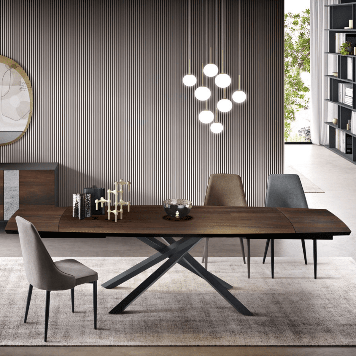 Tavolo moderno allungabile "Alan" con base in metallo e piano in rovere - MondoViro