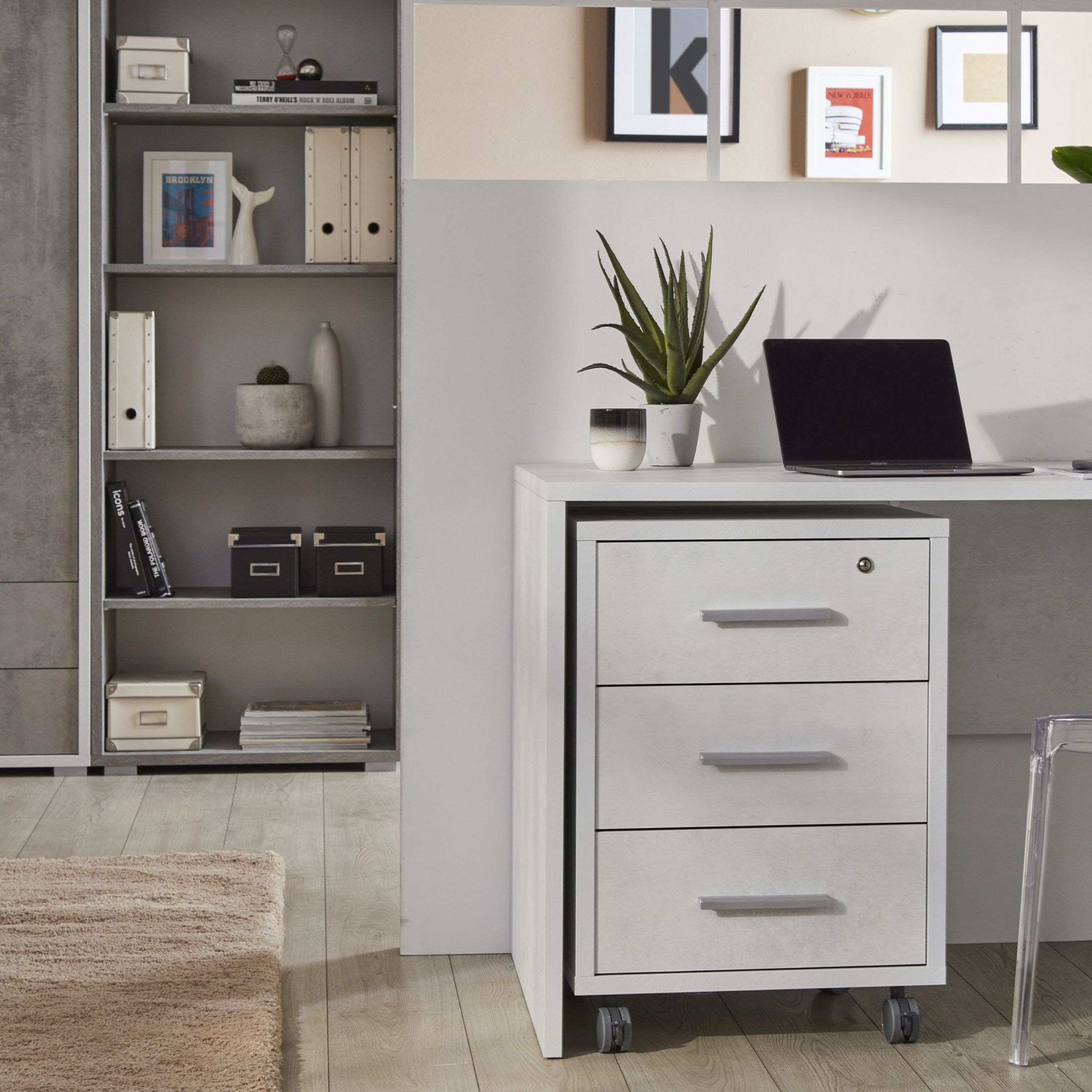 Versatile "Double" 3-drawer wooden cabinet with wheels, 51x41 cm, 71h