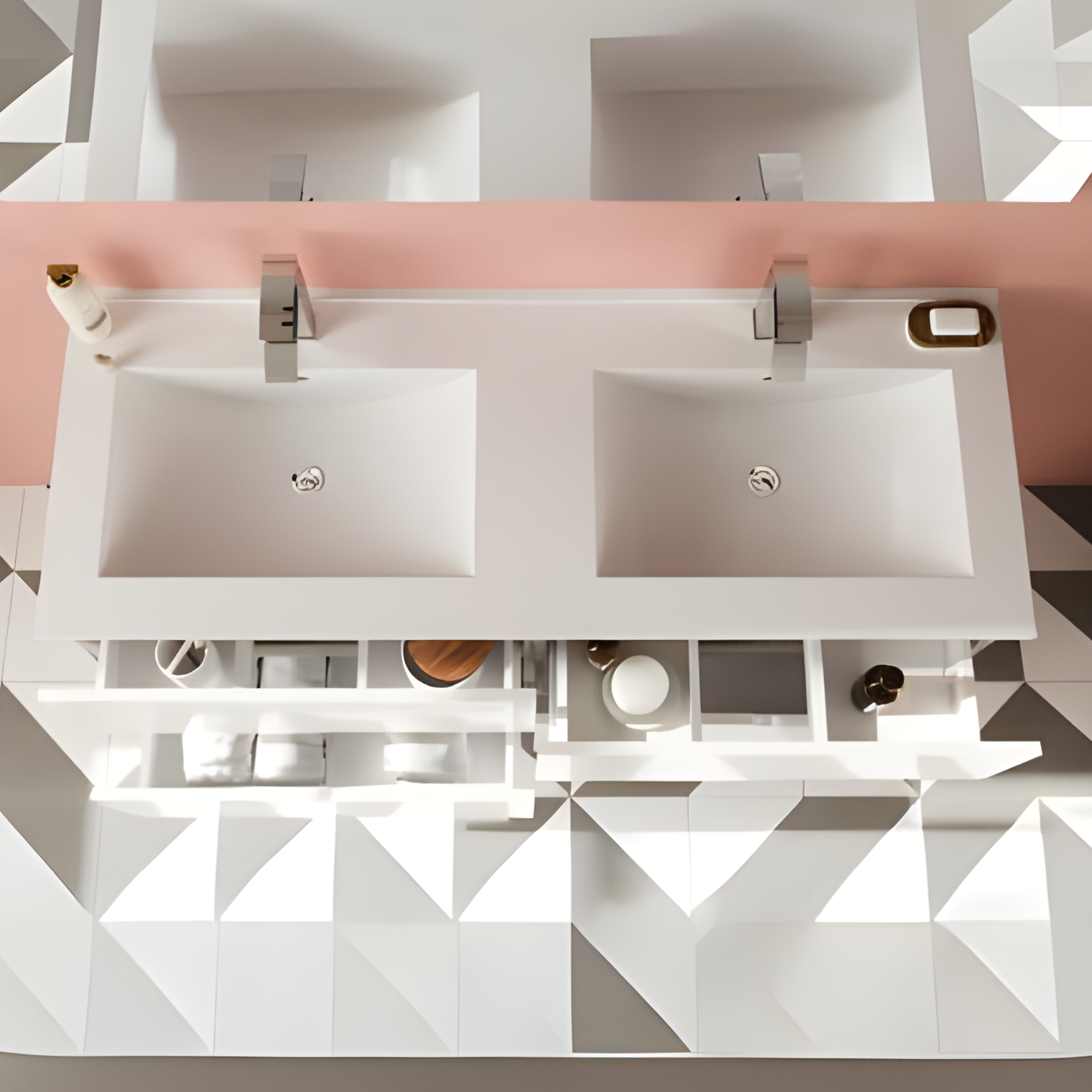 "Sara" modern wall-hung wooden bathroom cabinet with 2 sink drawers and LED mirror