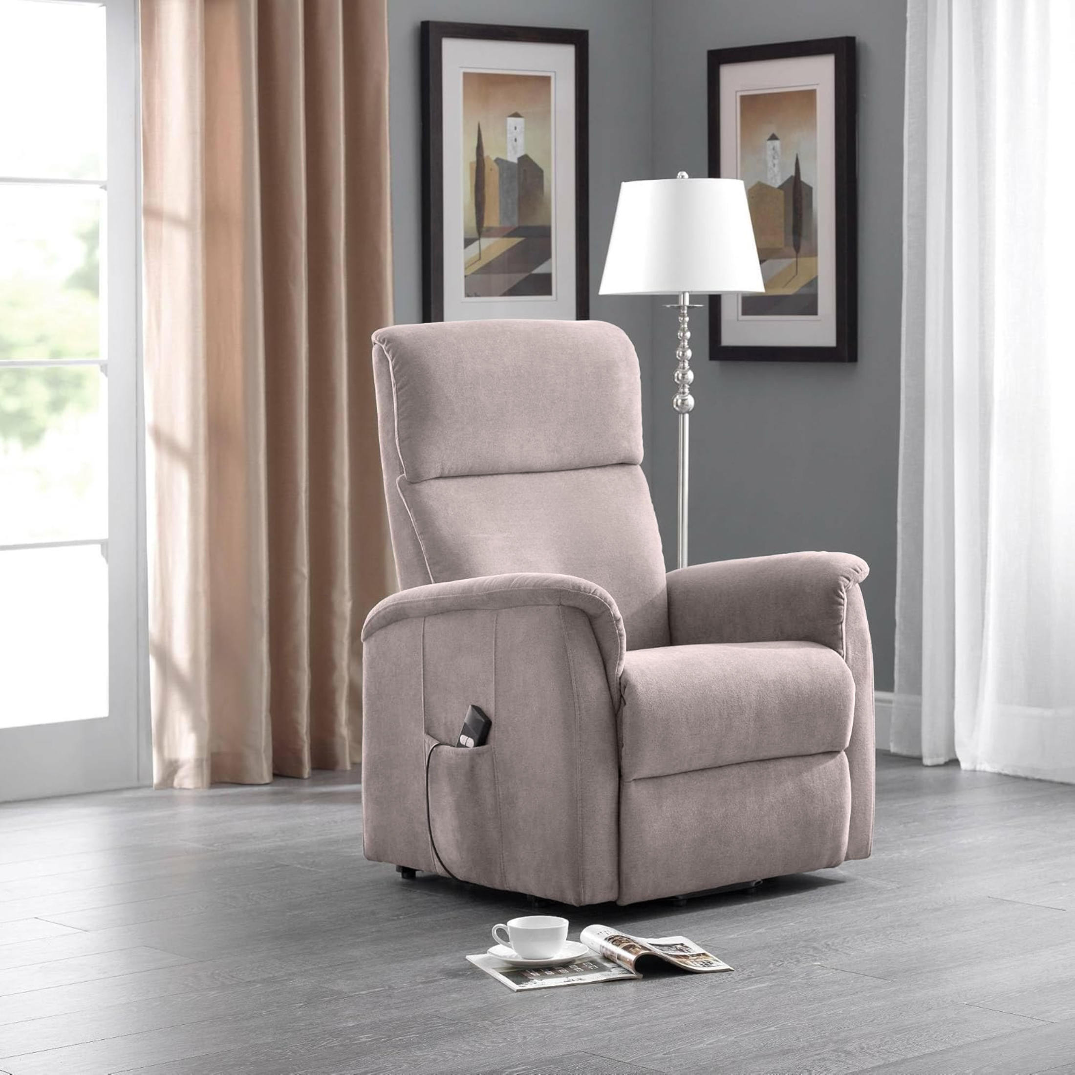 "Relax" reclining armchair with lift function in enjoy fabric, 66x90 cm, 97h