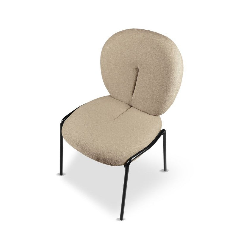 Set of "Sirio" dining chairs upholstered in Teddy fabric with black metal legs, 53x39 cm, 94h