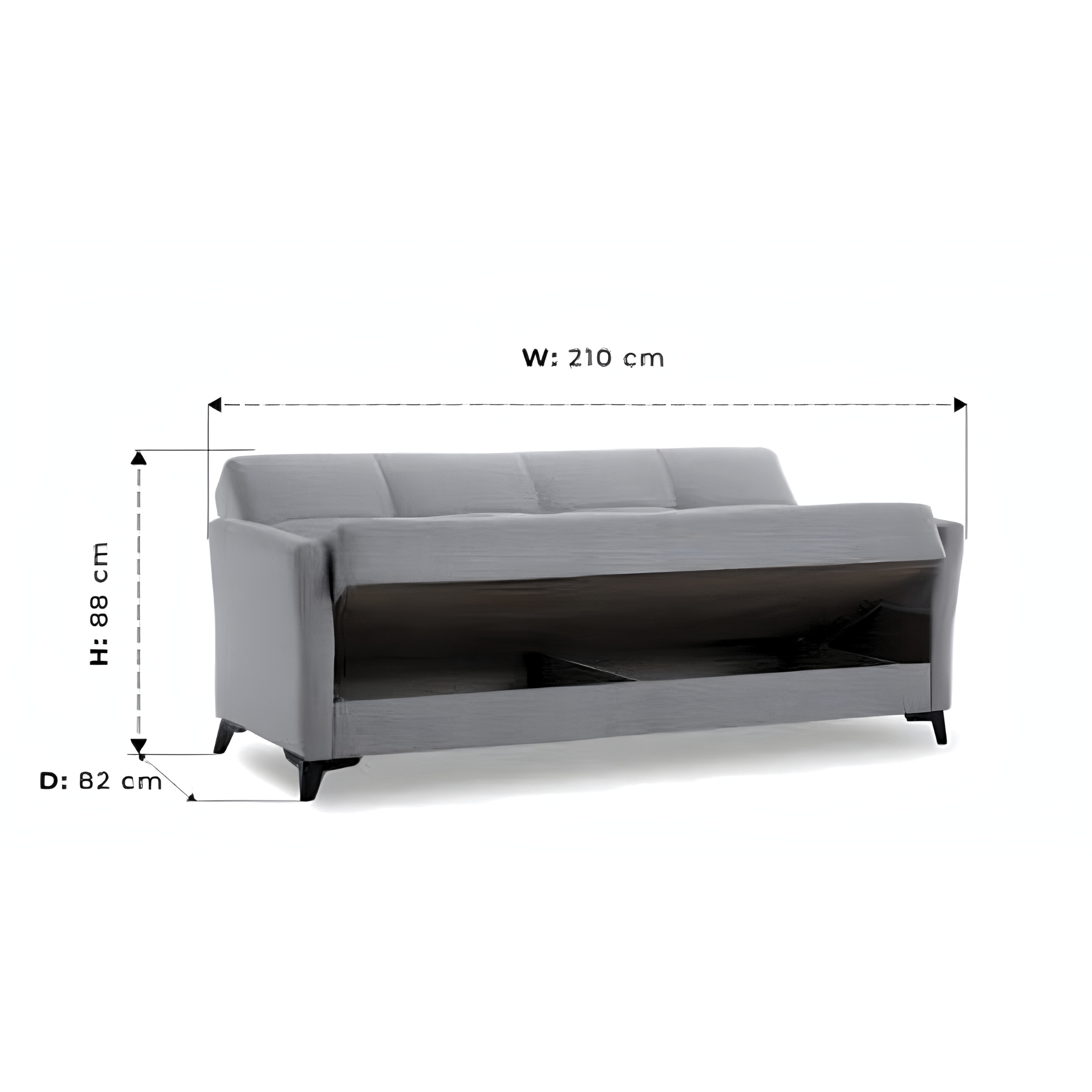 "Lory" modern 3-seater velvet sofa bed for living room, 210x88 cm, 82 cm high