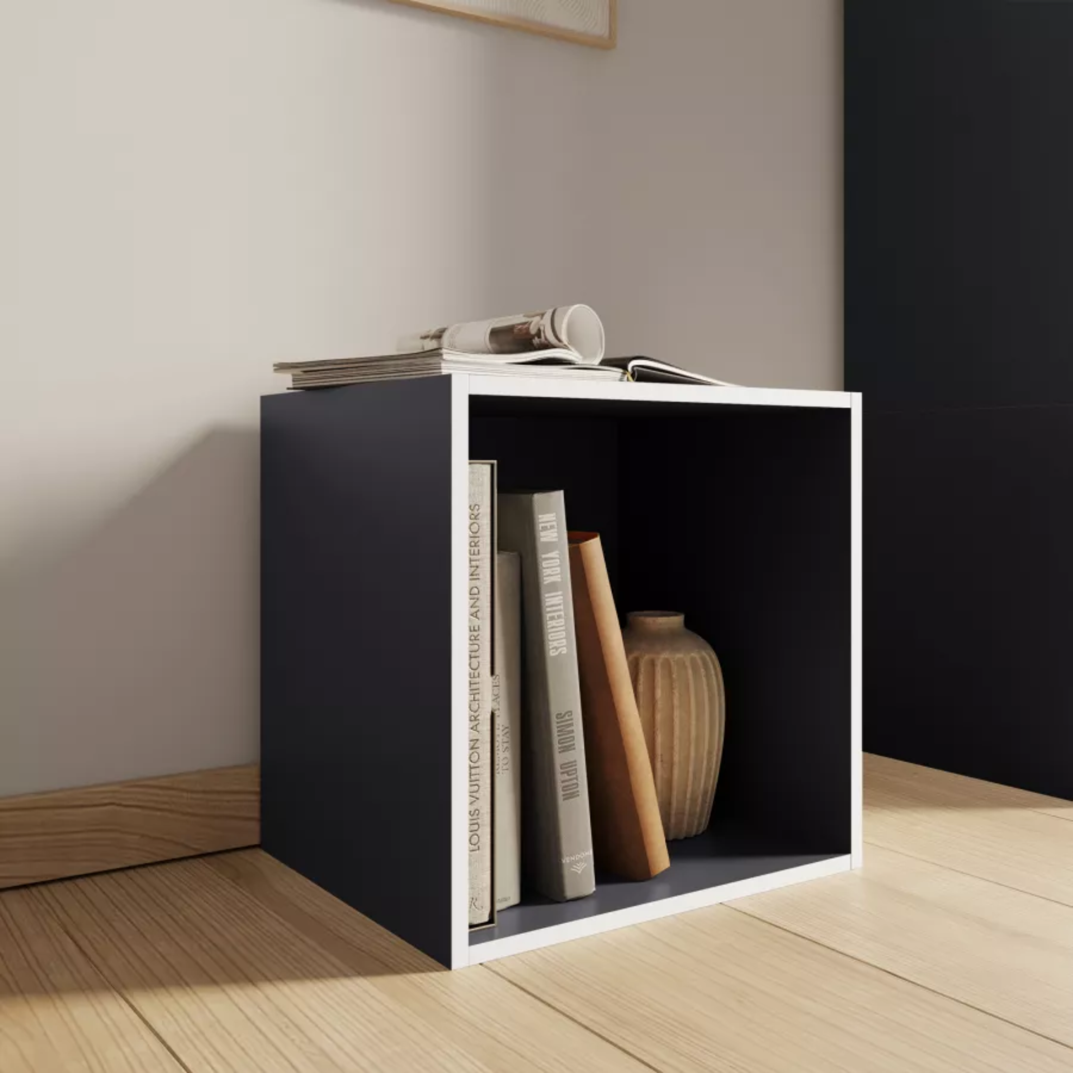 "Cubo" colored open shelf in wood, 35x35 cm, 29h