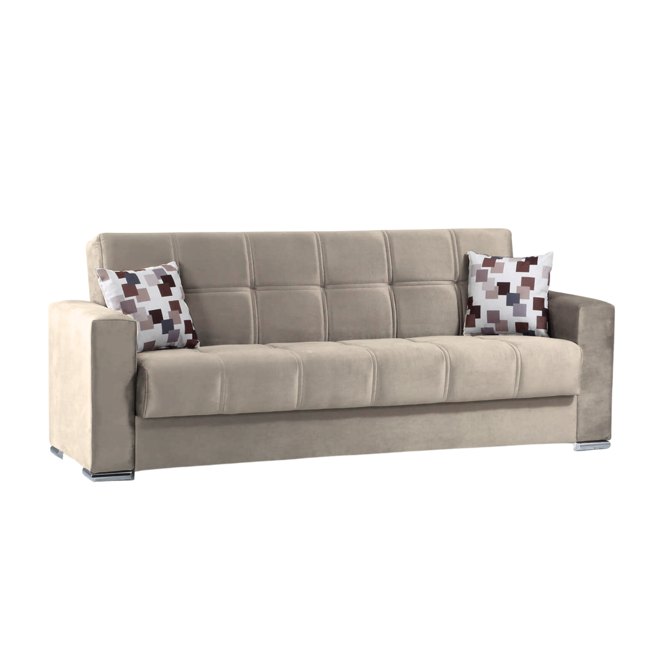 "Alba" 3-seater sofa bed with storage in fabric with chromed feet, 226x85 cm, 92h