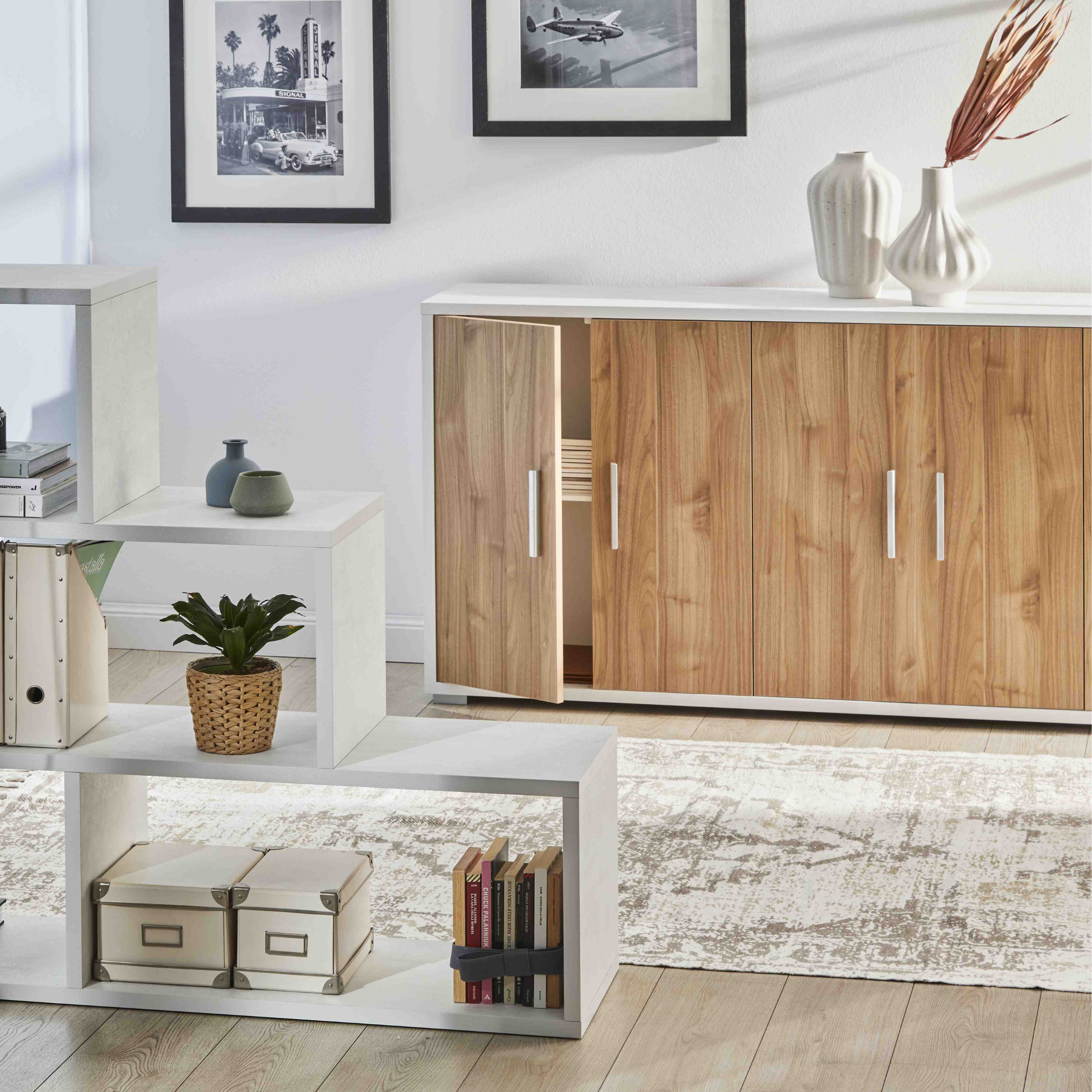 Modern 6-door "Paris" wooden sideboard, 203x41 cm, 84h