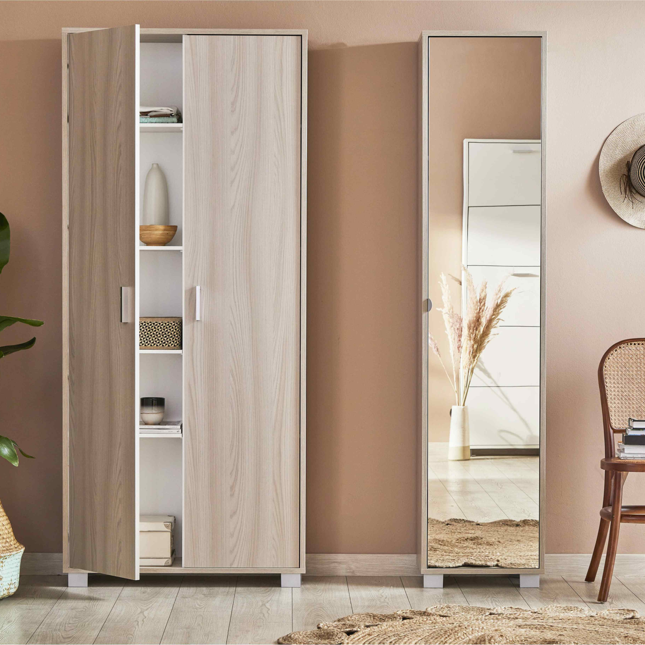 Mirror1 column with 1 mirror door, wooden cabinet, 43x29 cm, 190 cm high