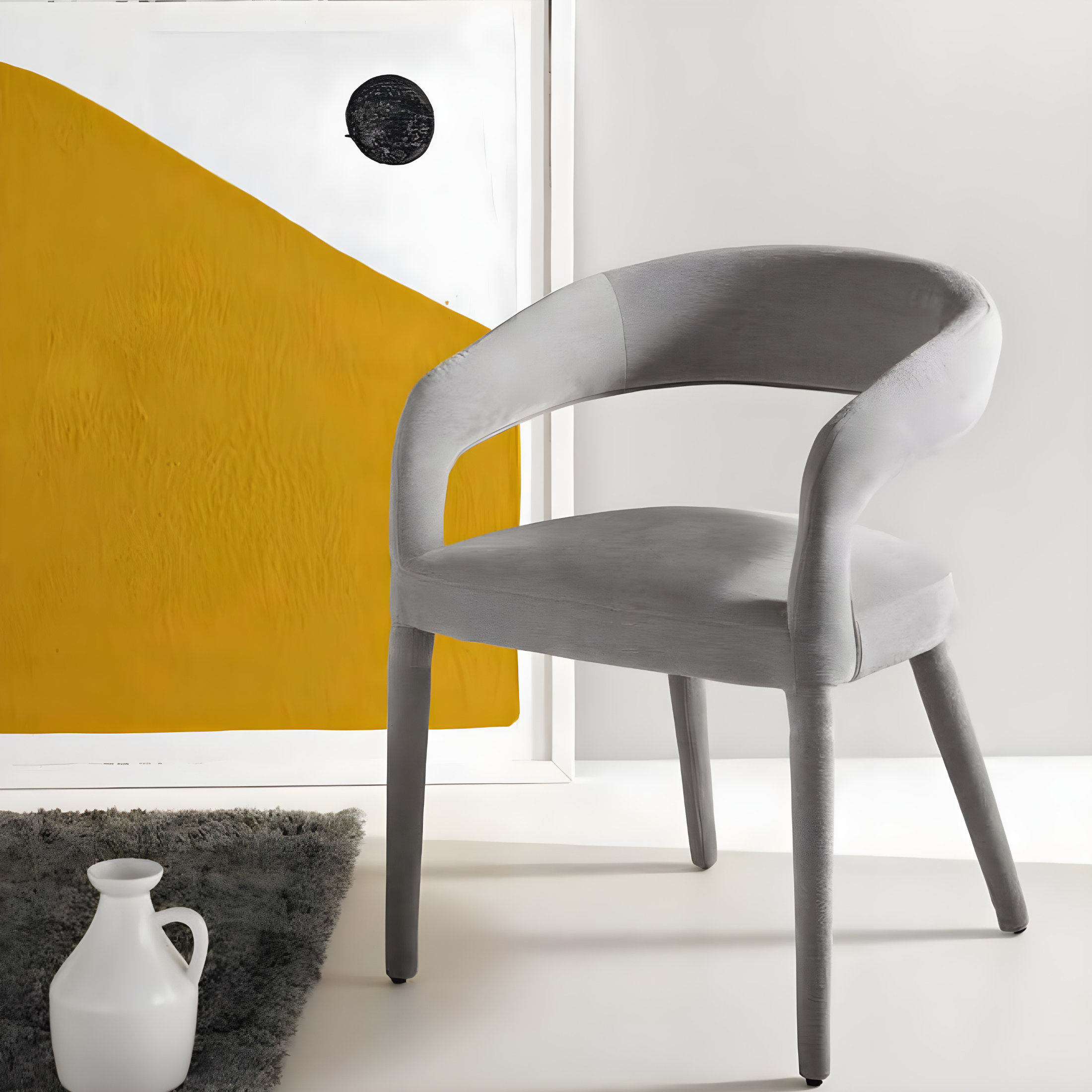 Set of "Voltris" chairs upholstered in bouclé fabric with fabric-covered legs, 55x57 cm, 76h