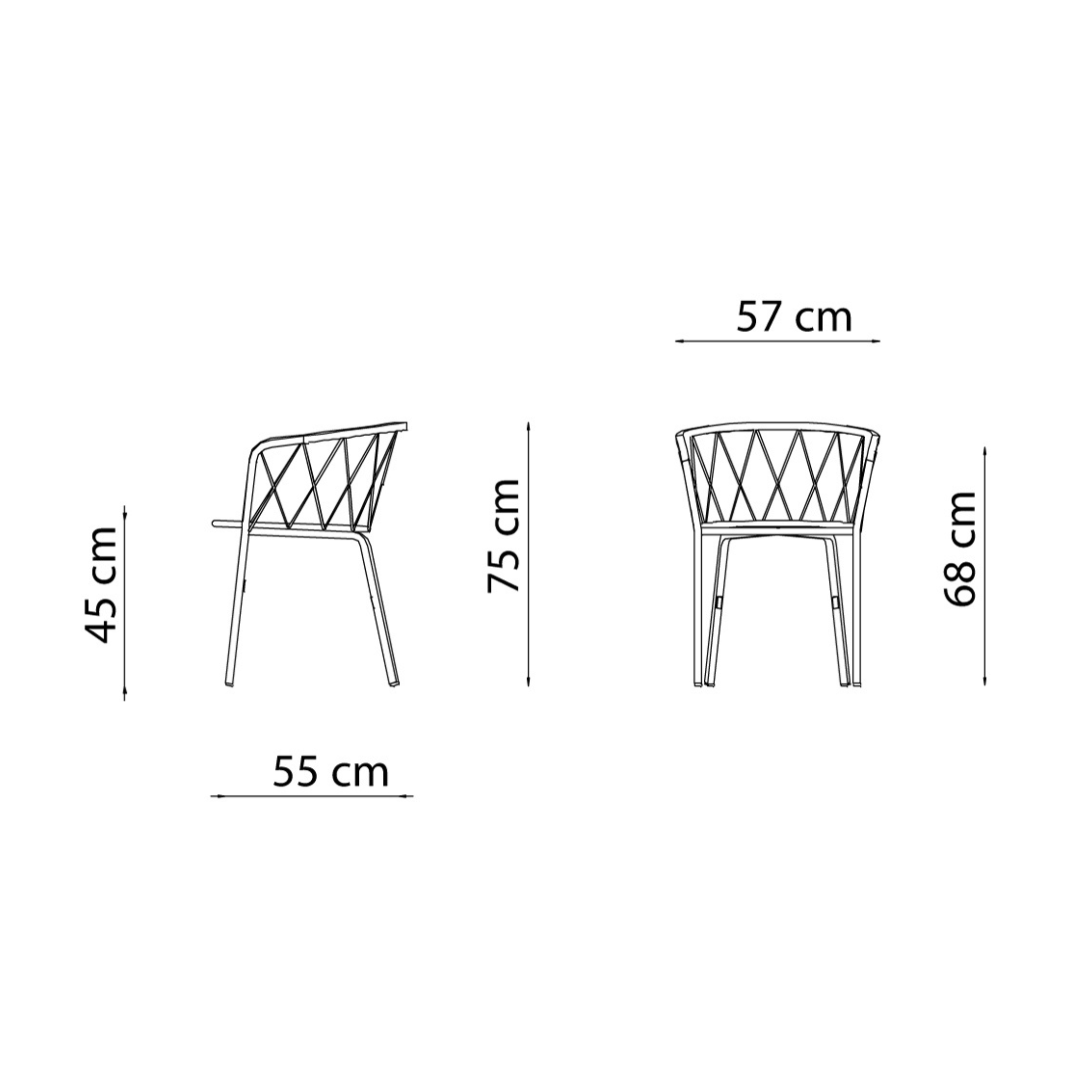 Set of stackable painted metal garden chairs "Daisy" 57x55 cm 75h