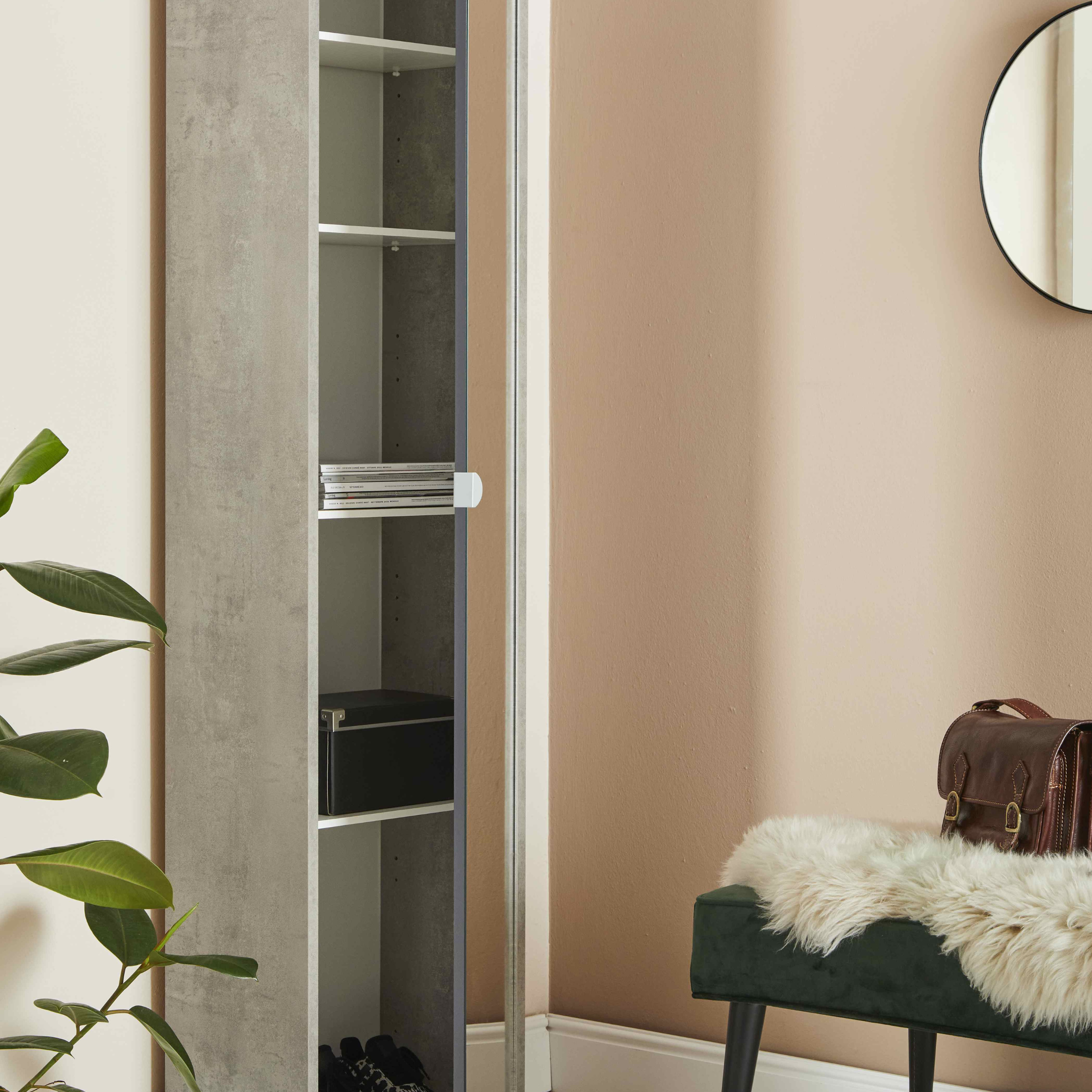 Mirror1 column with 1 mirror door, wooden cabinet, 43x29 cm, 190 cm high