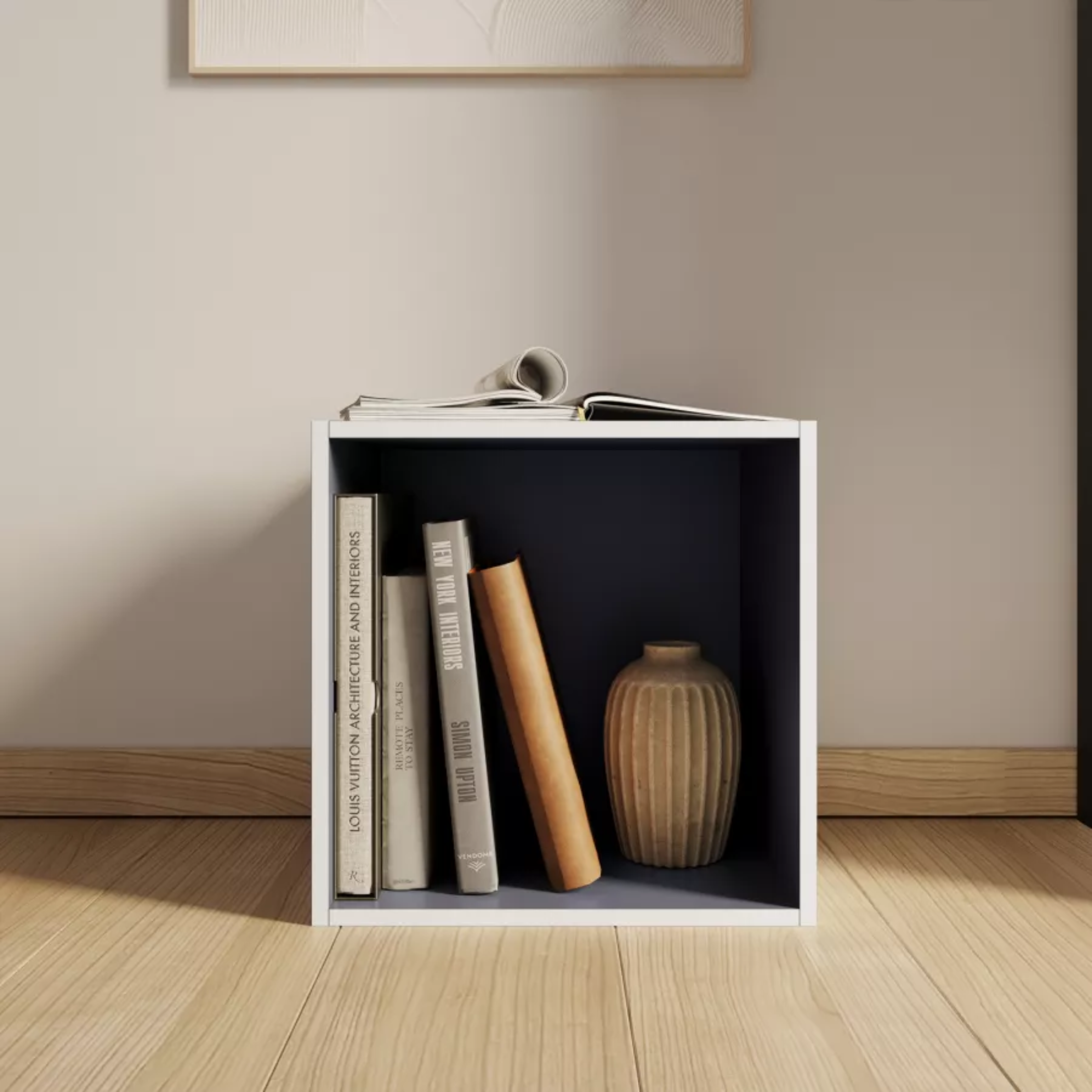 "Cubo" colored open shelf in wood, 35x35 cm, 29h