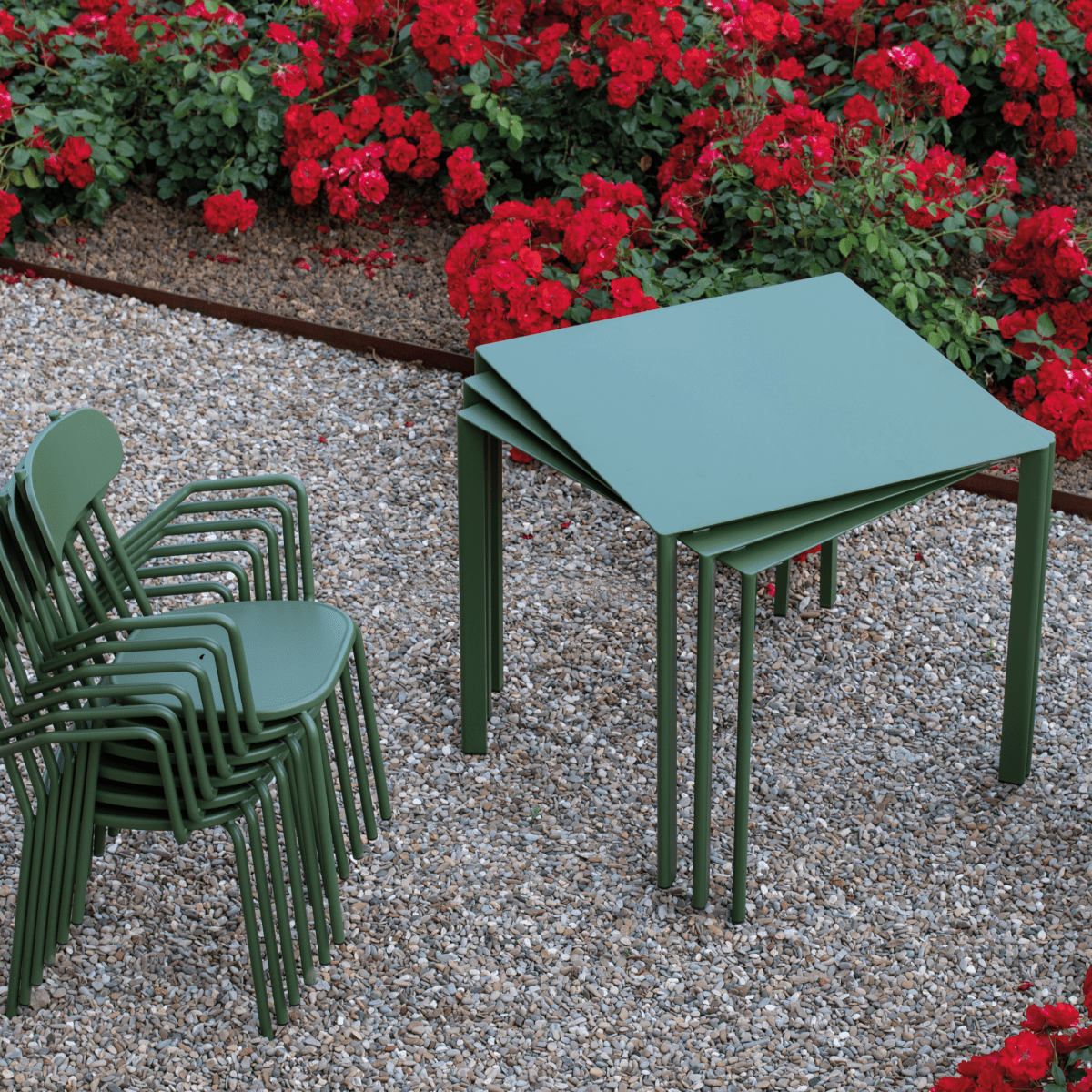 Tavolo alto quadrato in metallo "Fox2" per giardino impilabile cm 60x60 110h - MondoViro