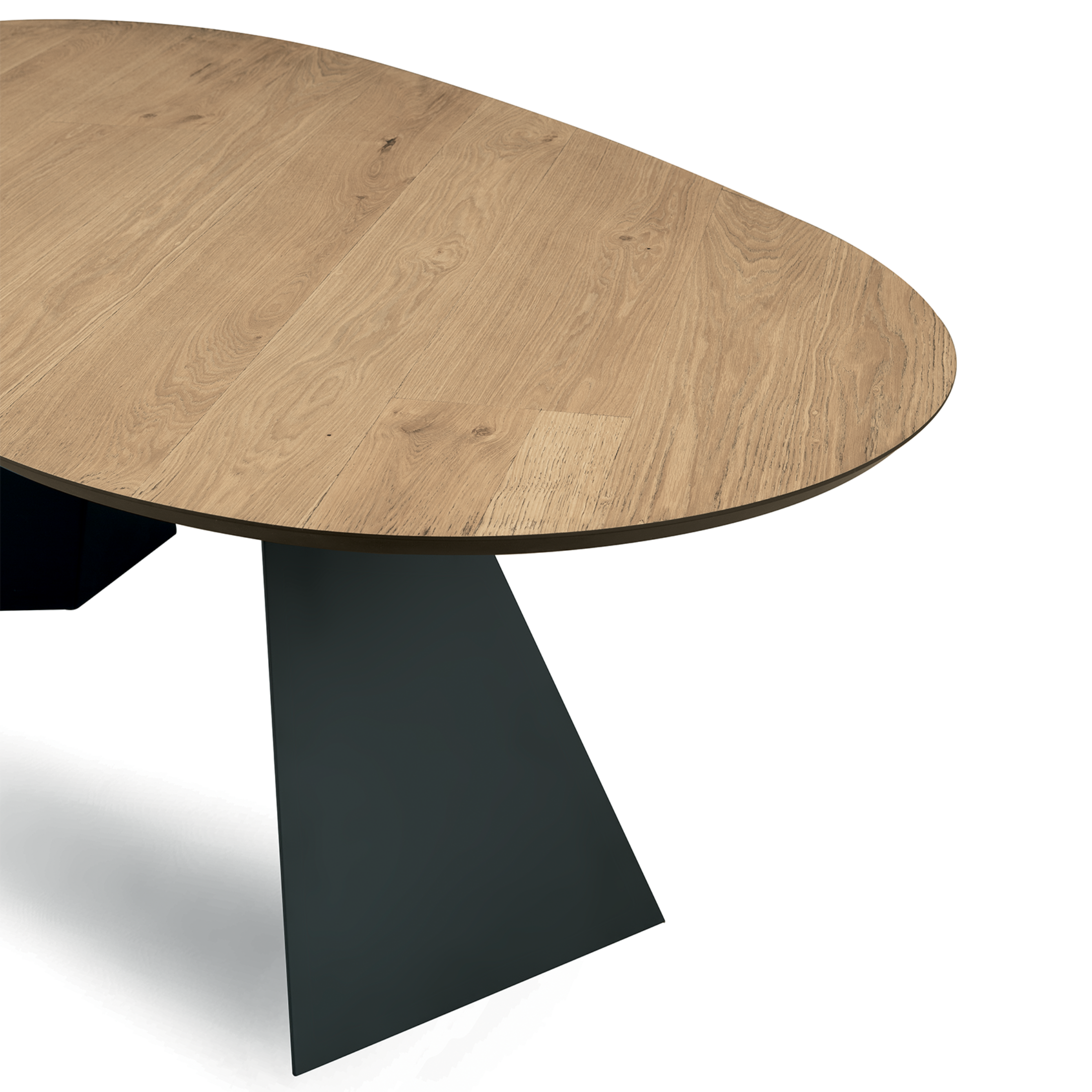 "Nargy" modern fixed dining table with metal base and oak top, 210x109 cm, 75 cm high