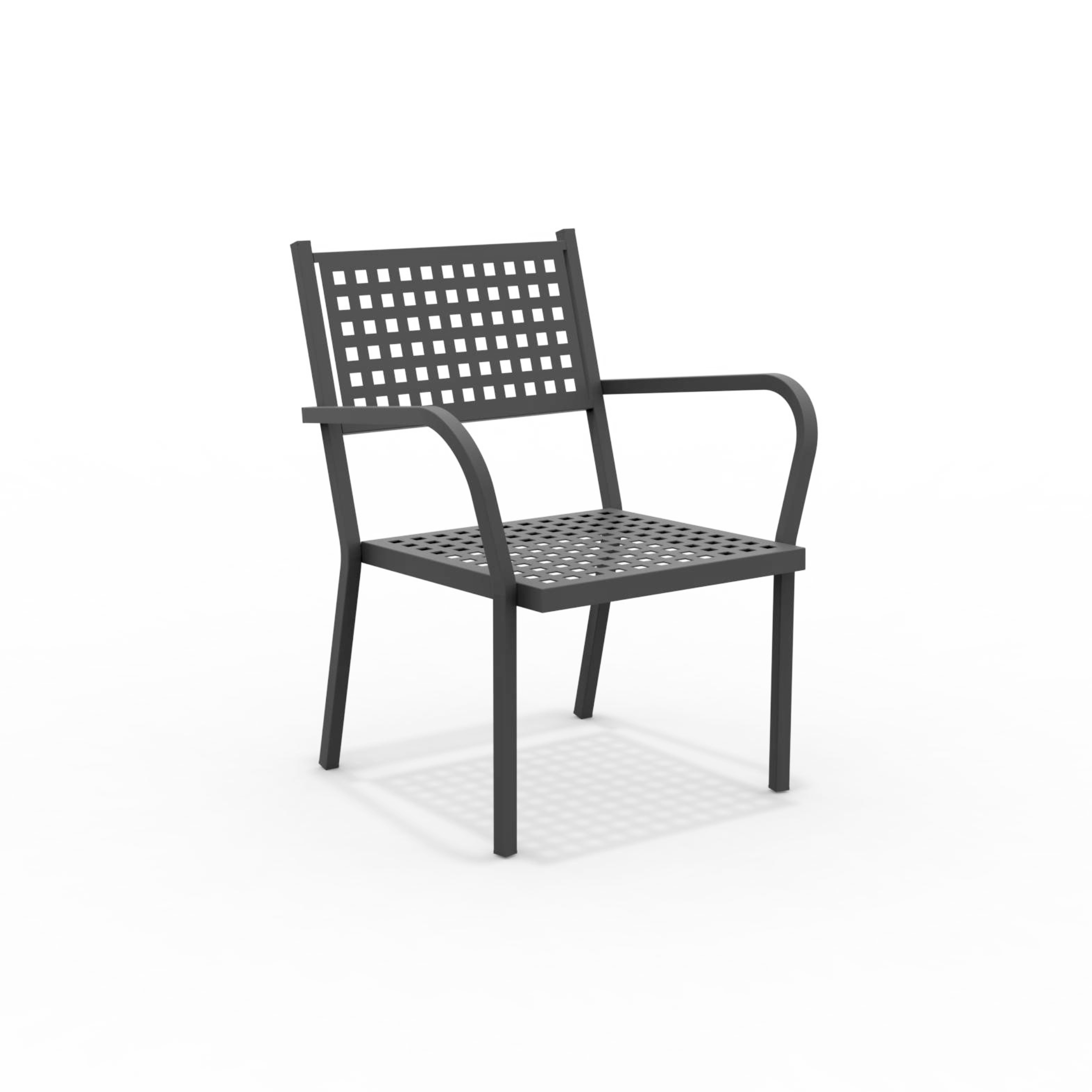 Set of modern "Alice" low stackable metal garden armchairs, 65x63 cm, 77 cm high.