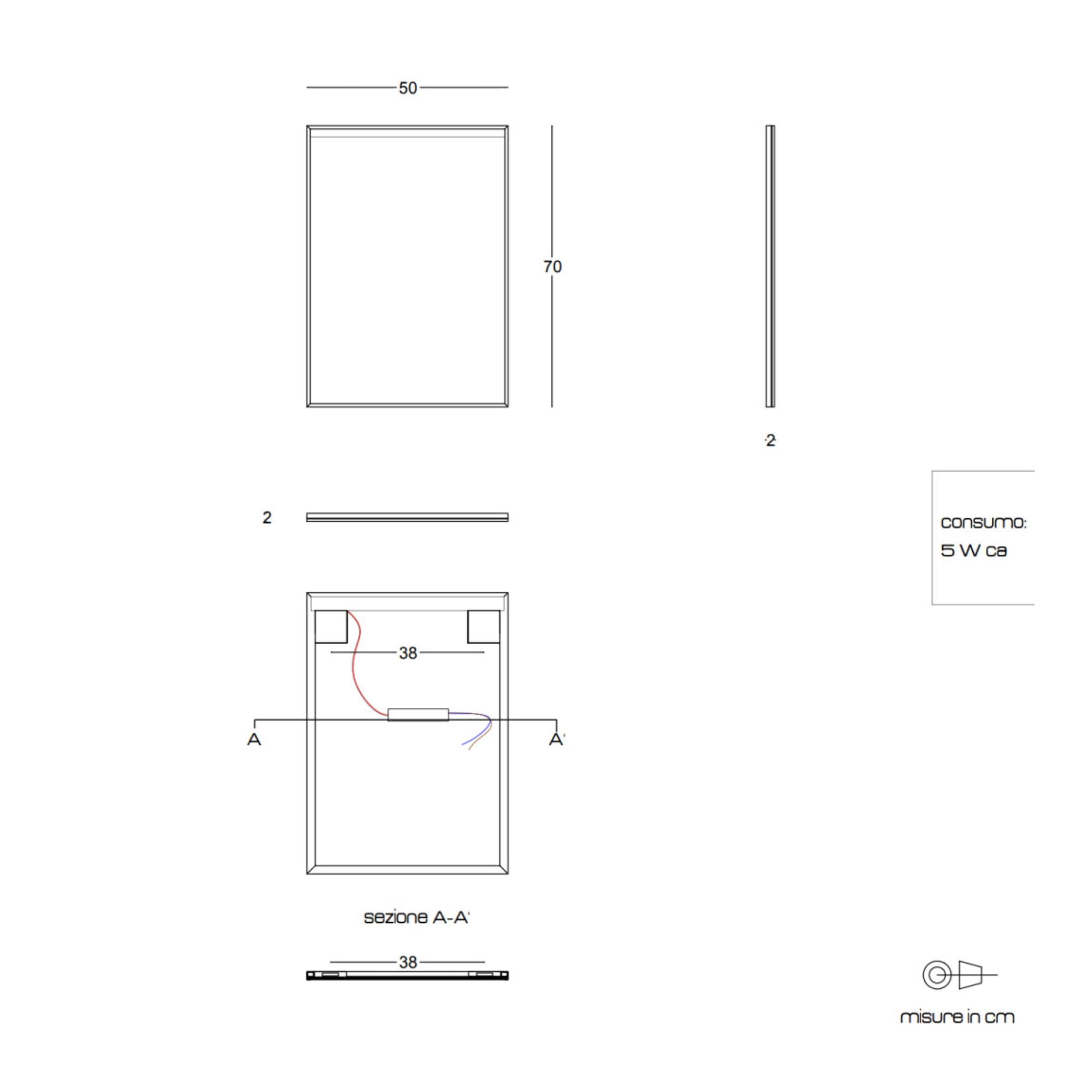 "Sombra" rectangular LED strip mirror with matt black frame