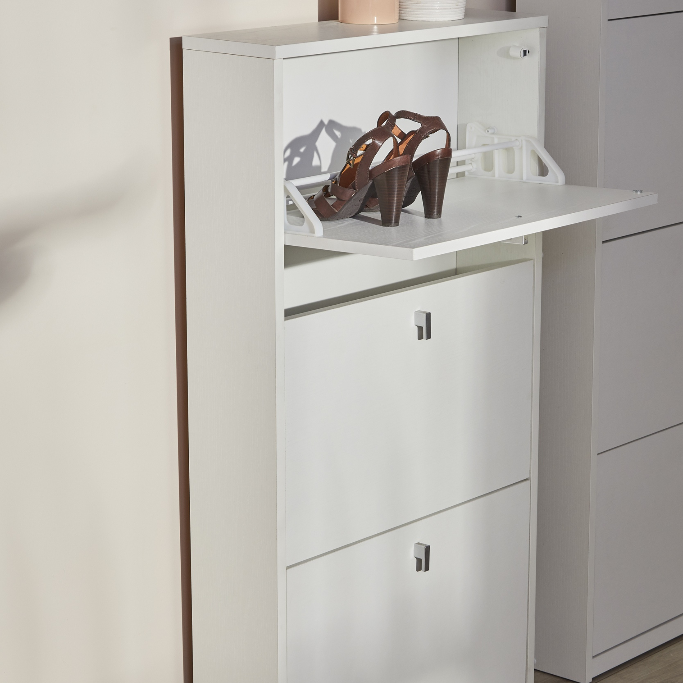 Modern "Malta" 3-door wooden shoe rack for entrance, 63x18 cm, 117 cm high