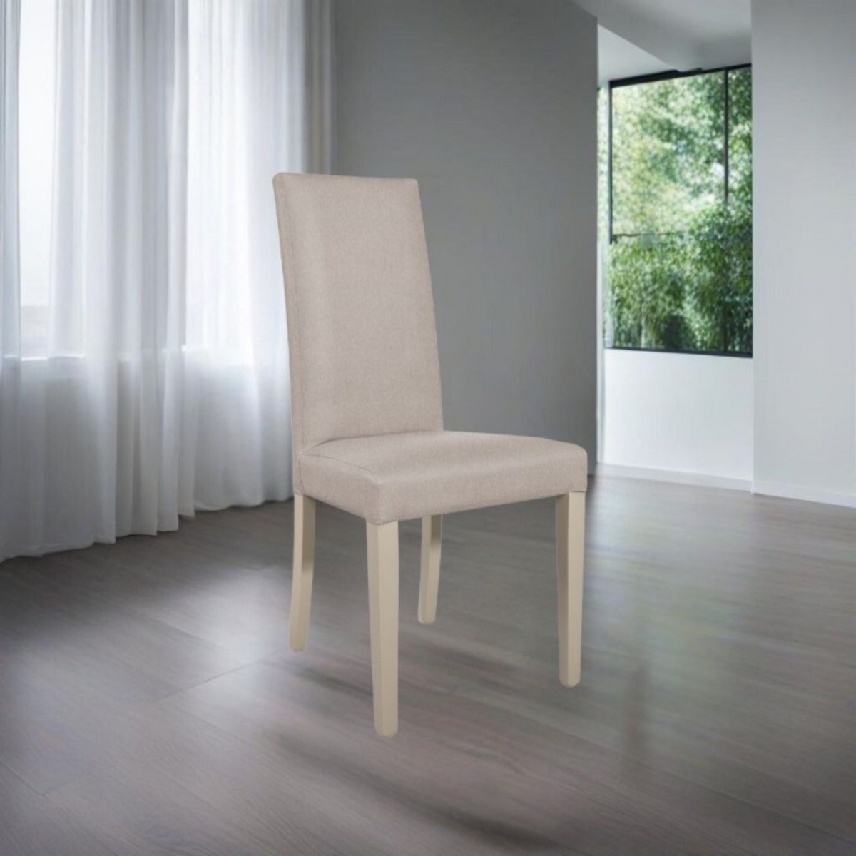 Set of "Nancy" dining chairs upholstered in Soro fabric with wooden legs, 47x47 cm, 101h