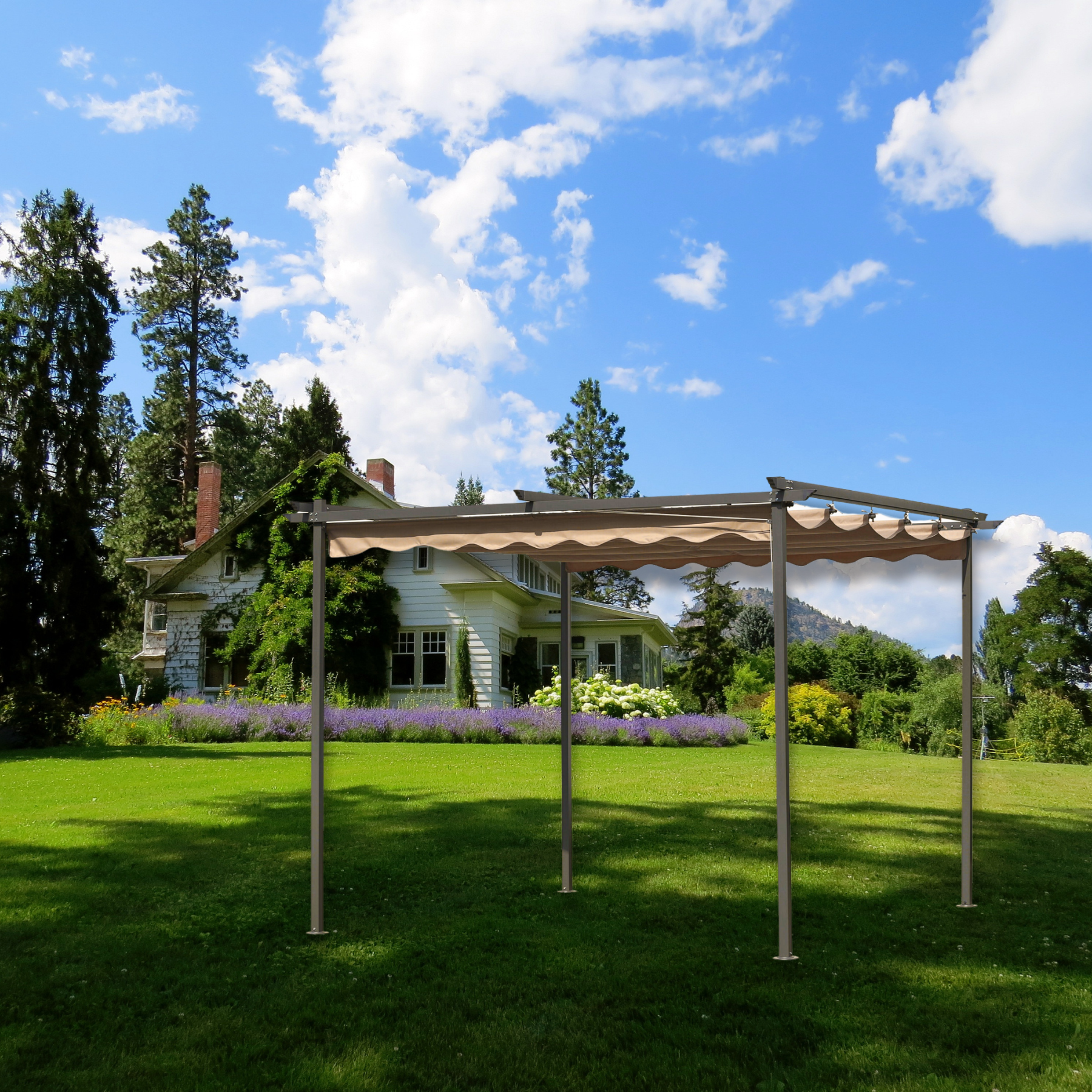 Gazebo in acciaio con telo scorrevole di copertura écru cm 300x300 220h