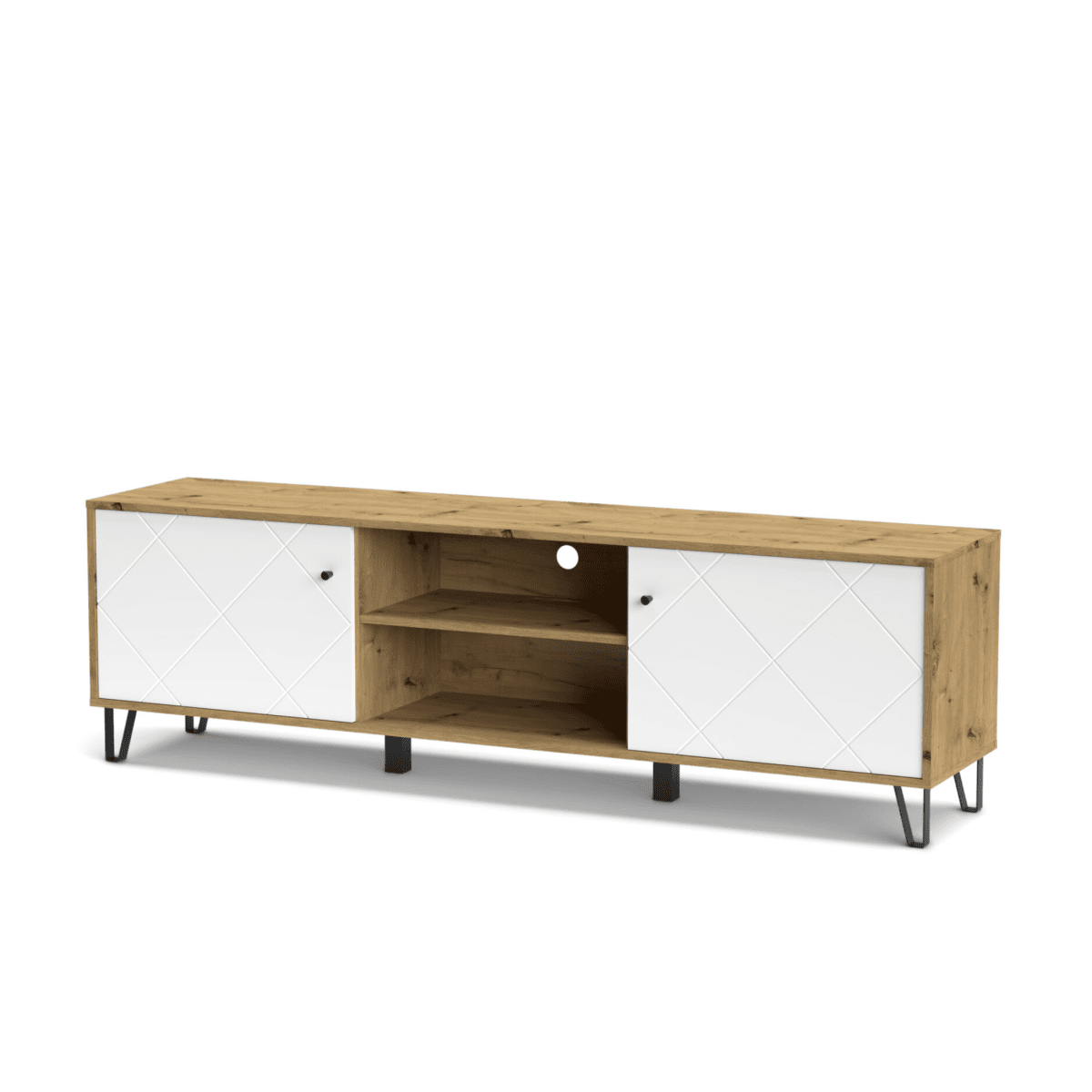 Set mobili da soggiorno "Living Bollo" in legno rovere artisan e bianco - MondoViro