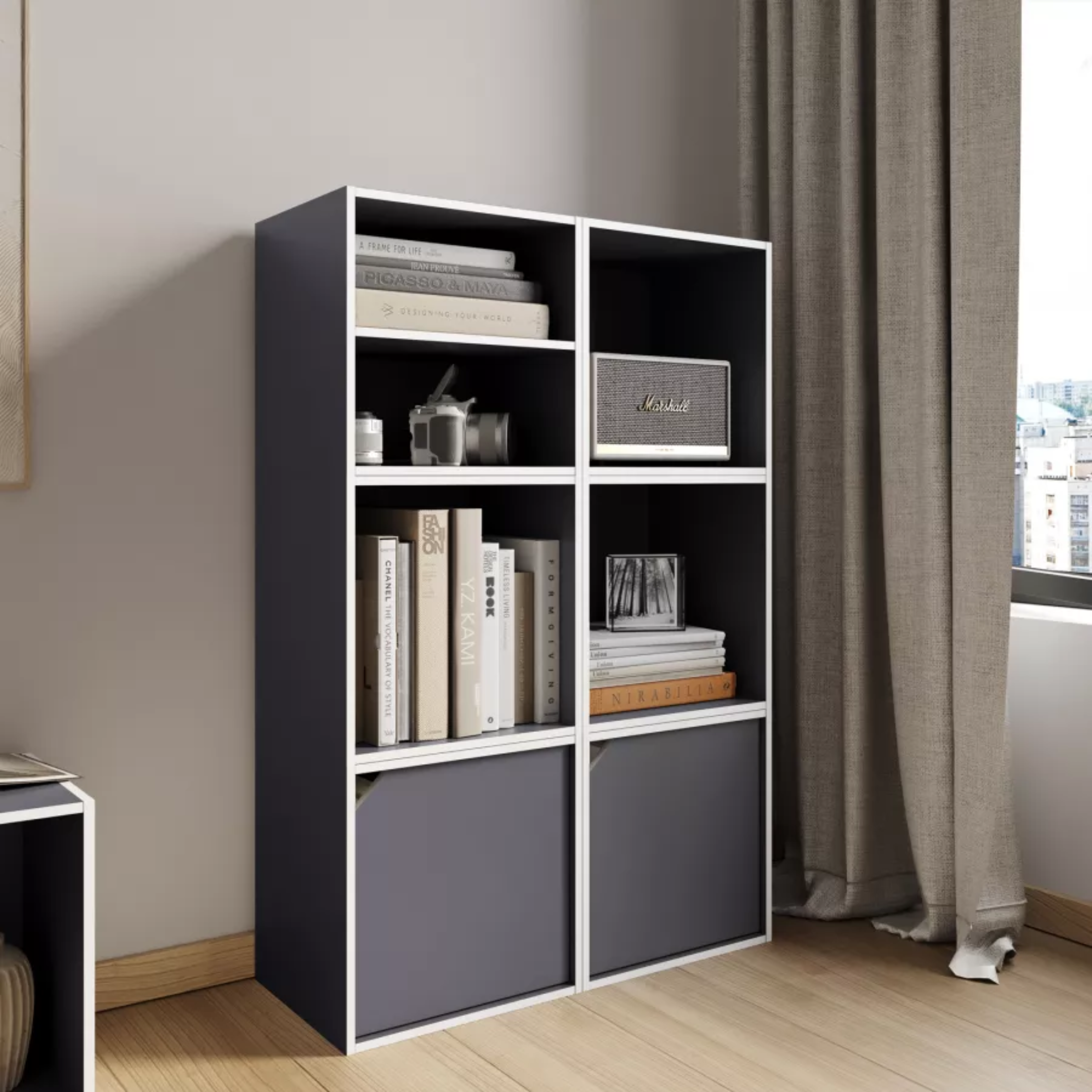 "Cubo" colored open shelf in wood, 35x35 cm, 29h