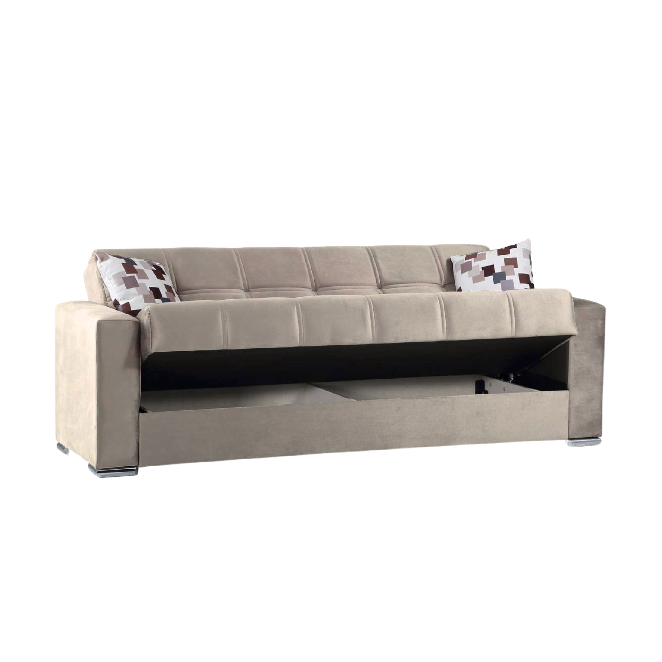 "Alba" 3-seater sofa bed with storage in fabric with chromed feet, 226x85 cm, 92h